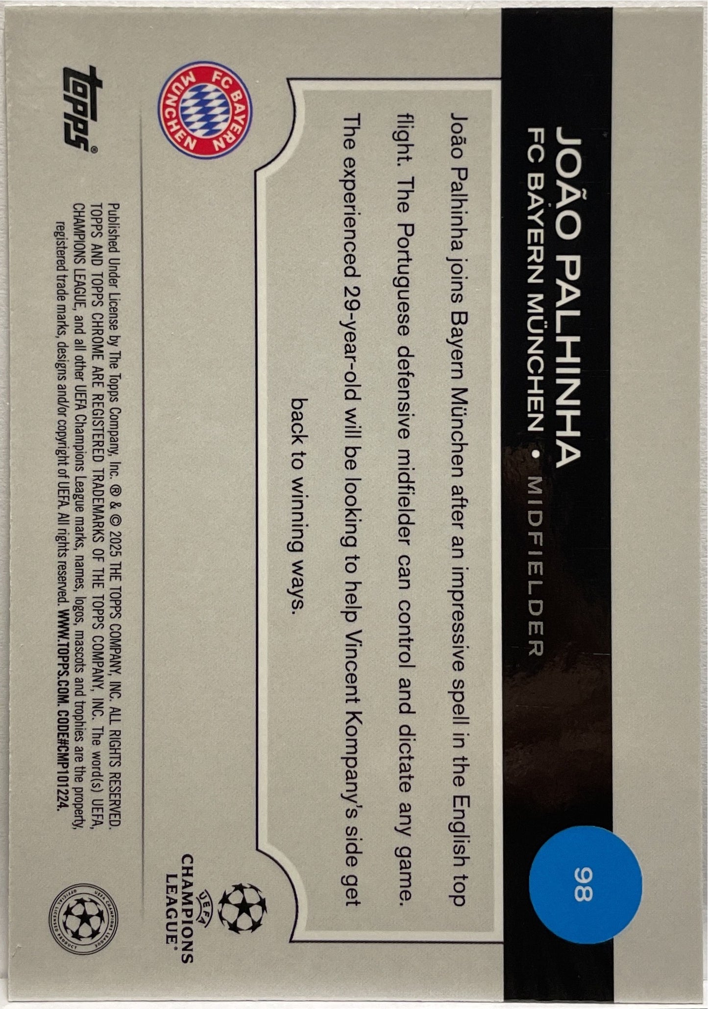 Joao Palhinha 112/225 Night Vision RayWave Topps Chrome UCC 2024/25