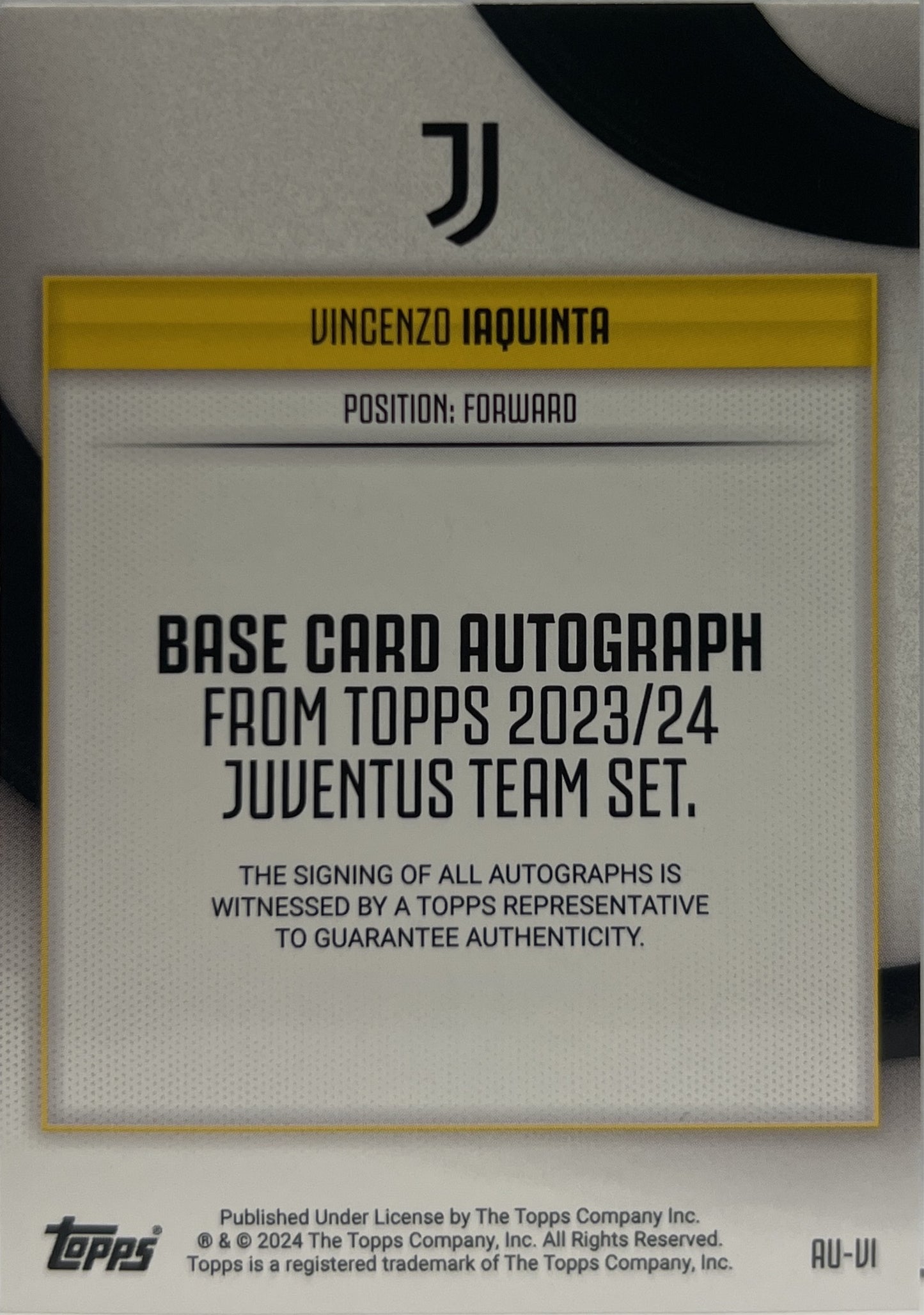 Vincenzo Iaquinta 41/50 Autograph Gold Topps Juventus Team Set 2023/24