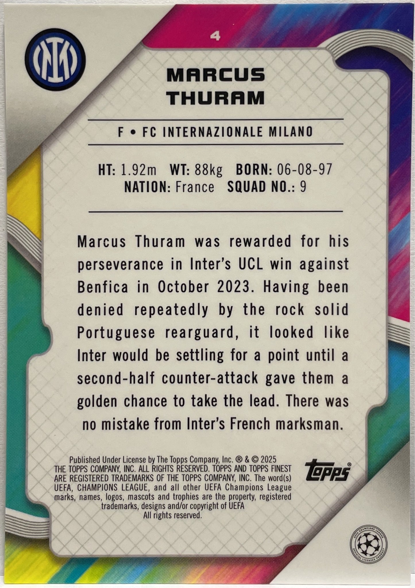 Marcus Thuram 38/99 Green Lava Topps Finest UCC 2024/25