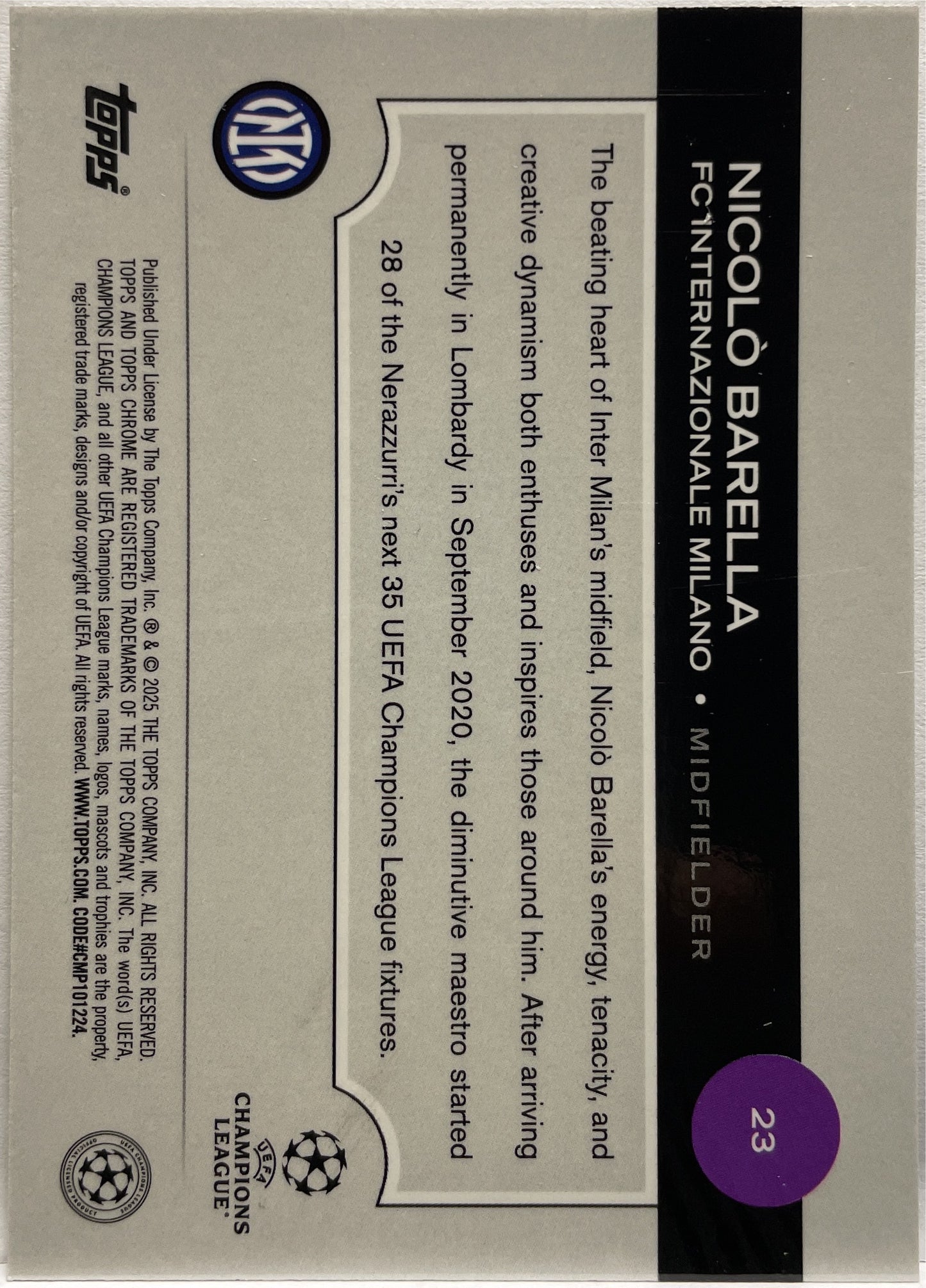 Nicolo Barella 6/225 Night Vision RayWave Topps Chrome UCC 2024/25