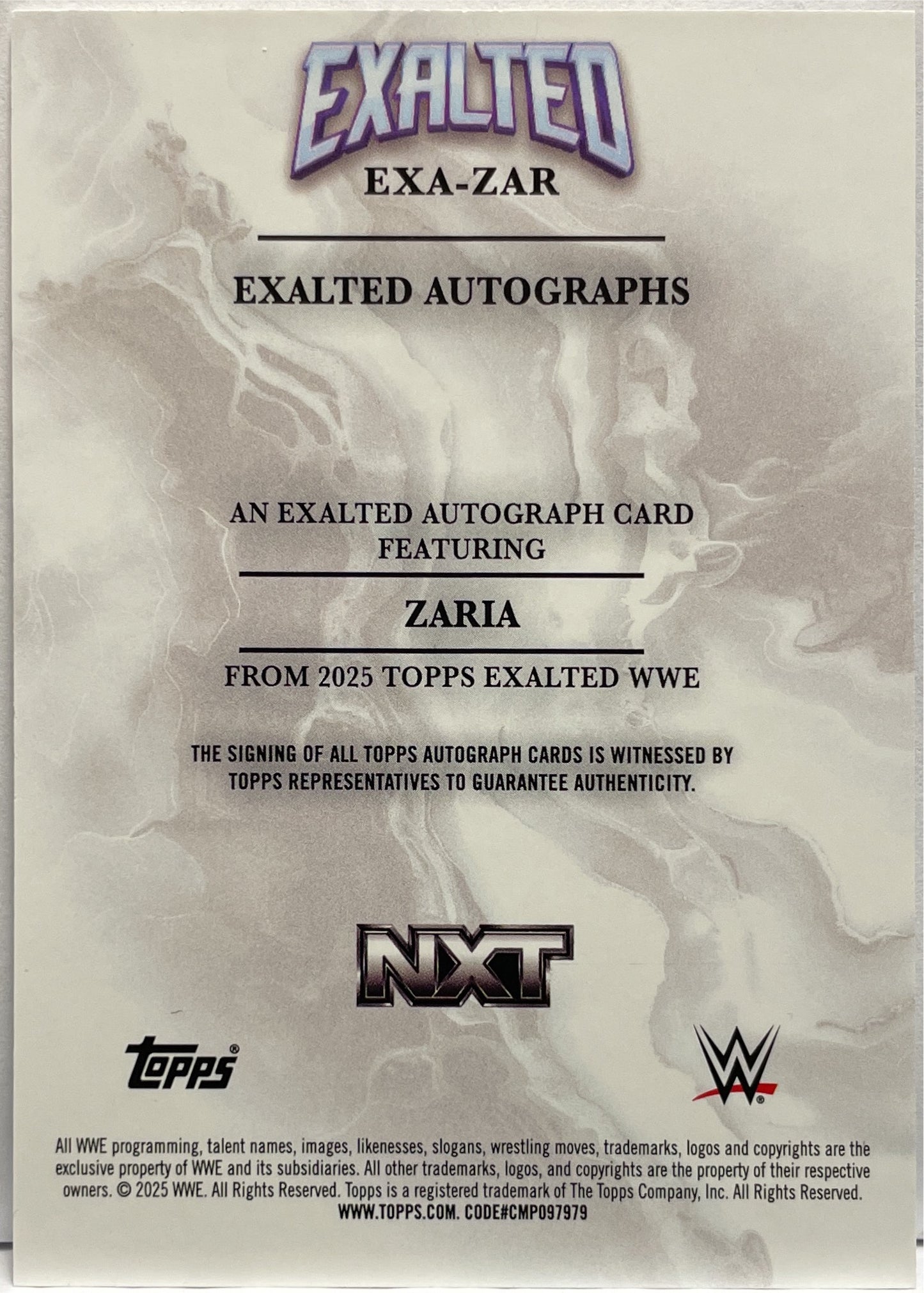 Zaria Rookie Autograph On Card Topps Exalted WWE 2025