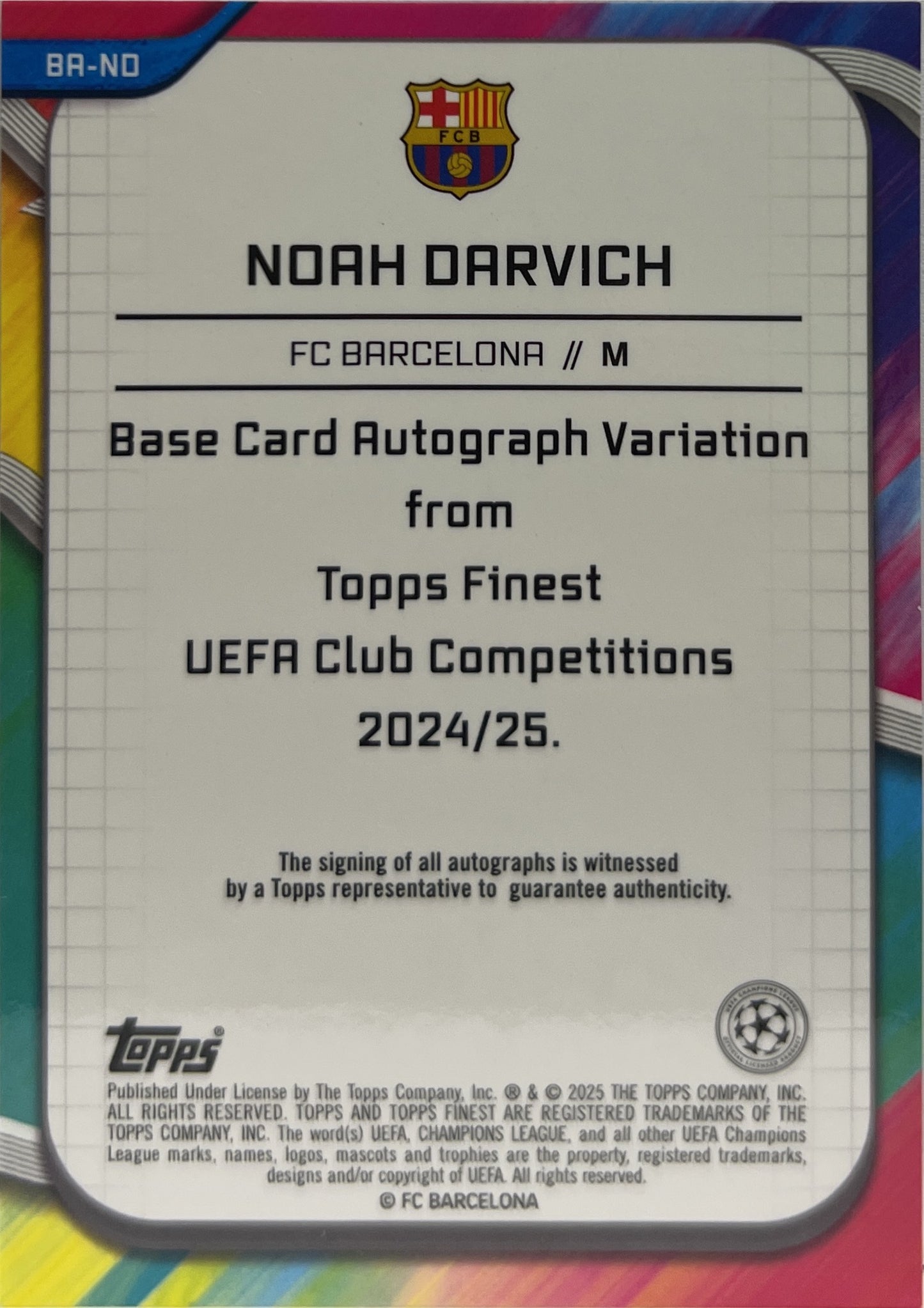 Noah Darwich 106/199 Rookie Autograph Purple Shimmer Topps Finest UCC 2024/25