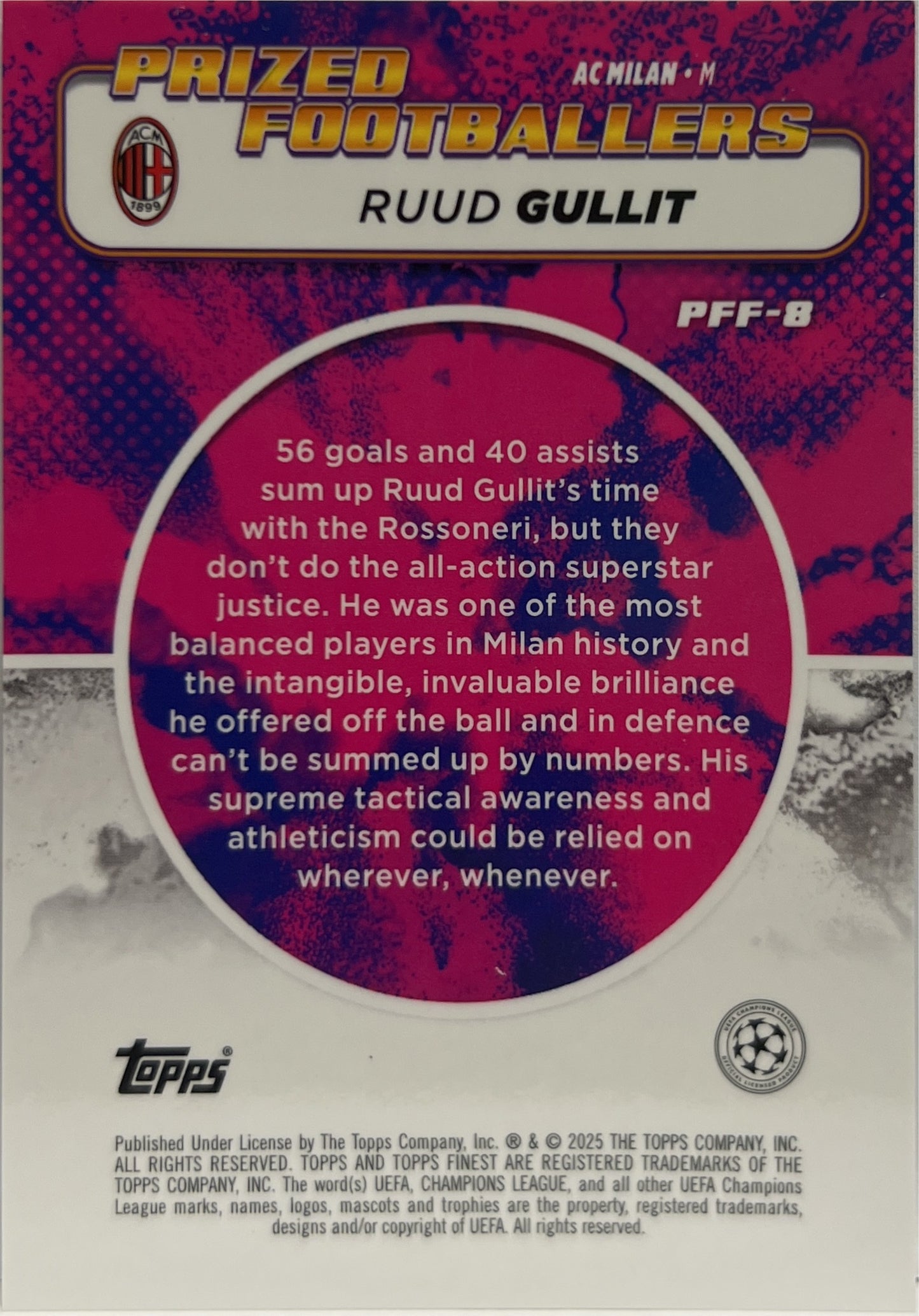 Ruud Gullit Prized Footballers Fusion Variation Orange Red Topps Finest UCC 2024/25