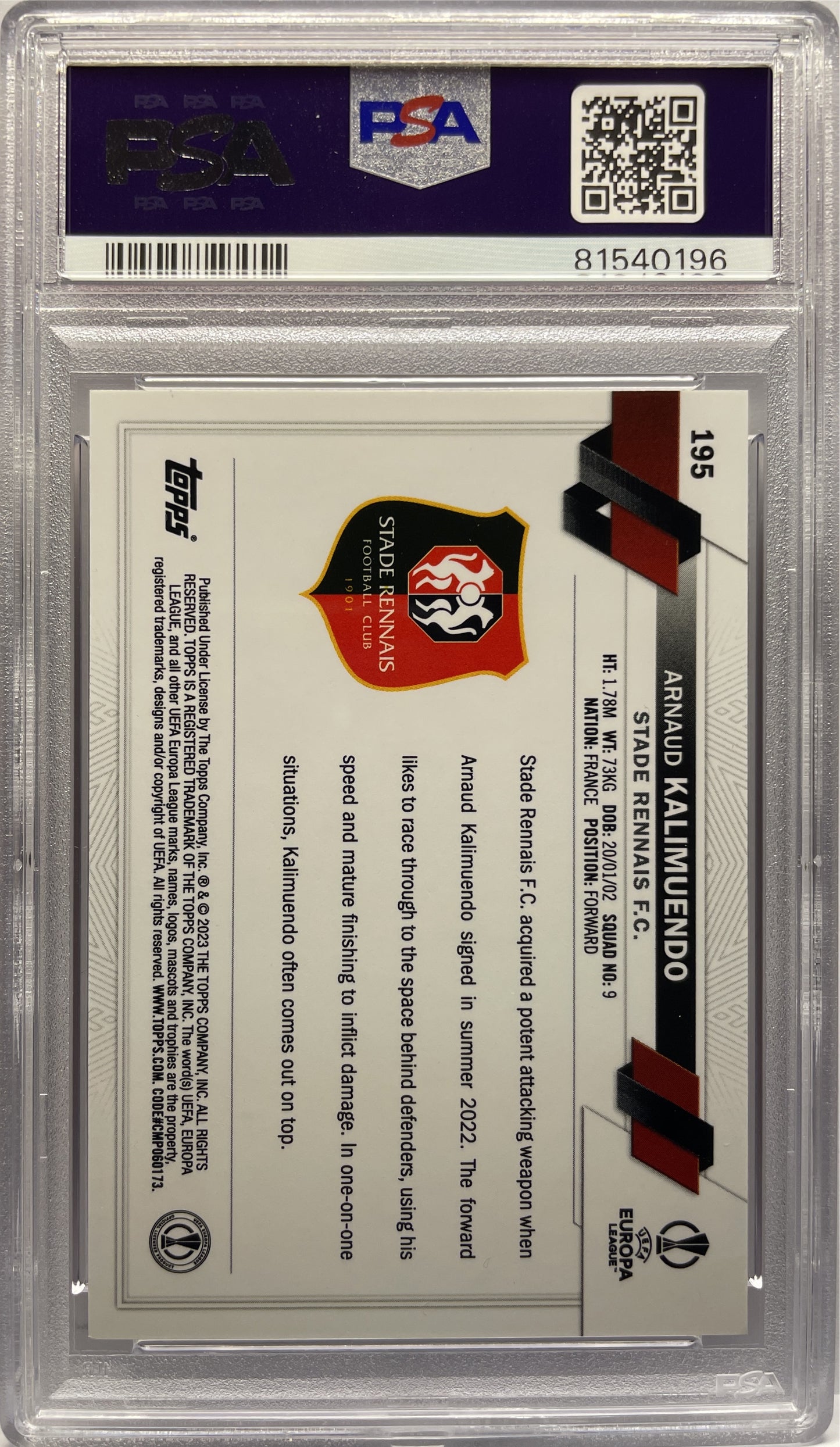 PSA 10 - Arnaud Kalimuendo Rookie Orange & Gold Seismic - Topps Chrome UCC 2022/23