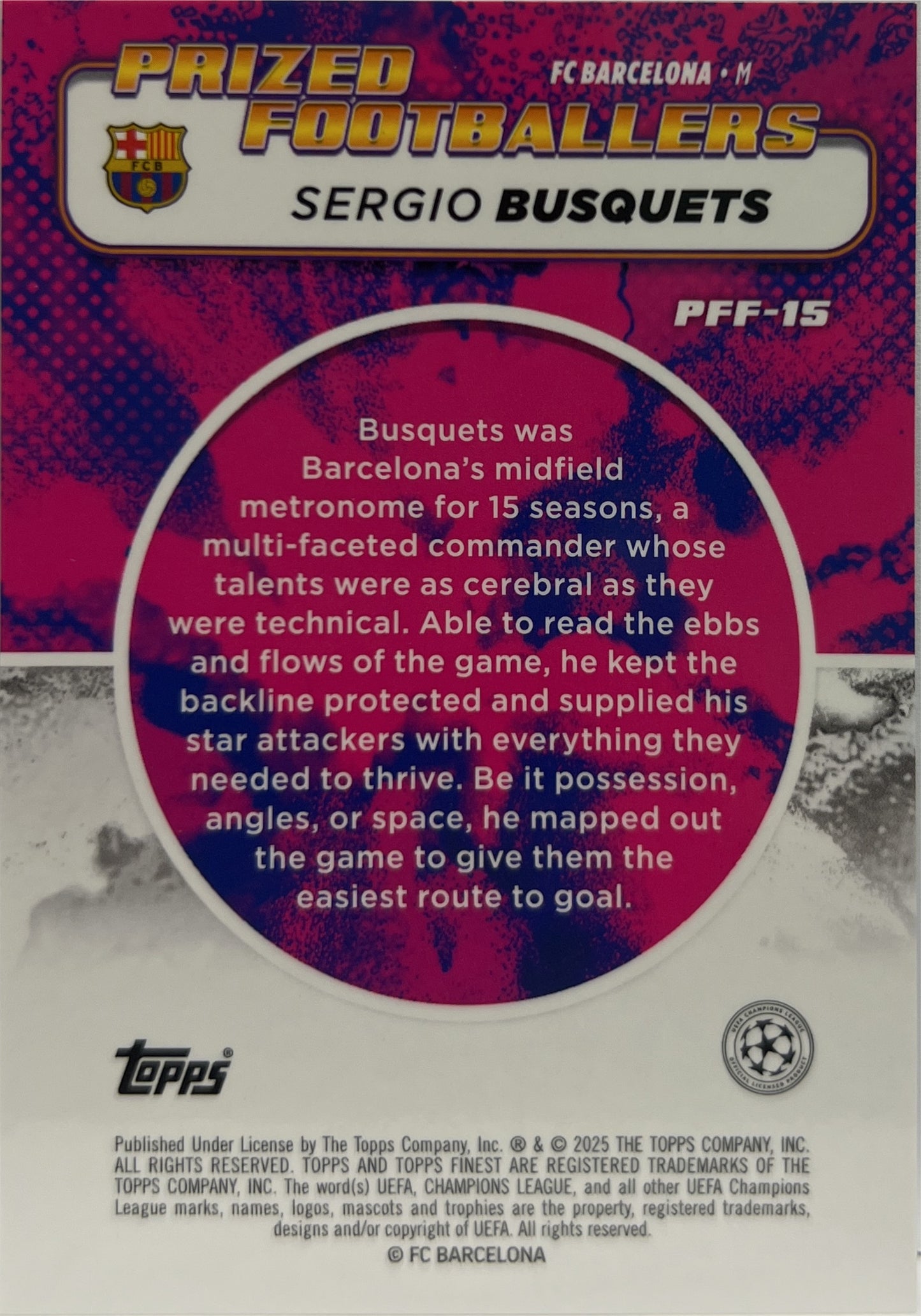 Sergio Busquets Prized Footballers Fusion Variation Blue Gold Topps Finest UCC 2024/25