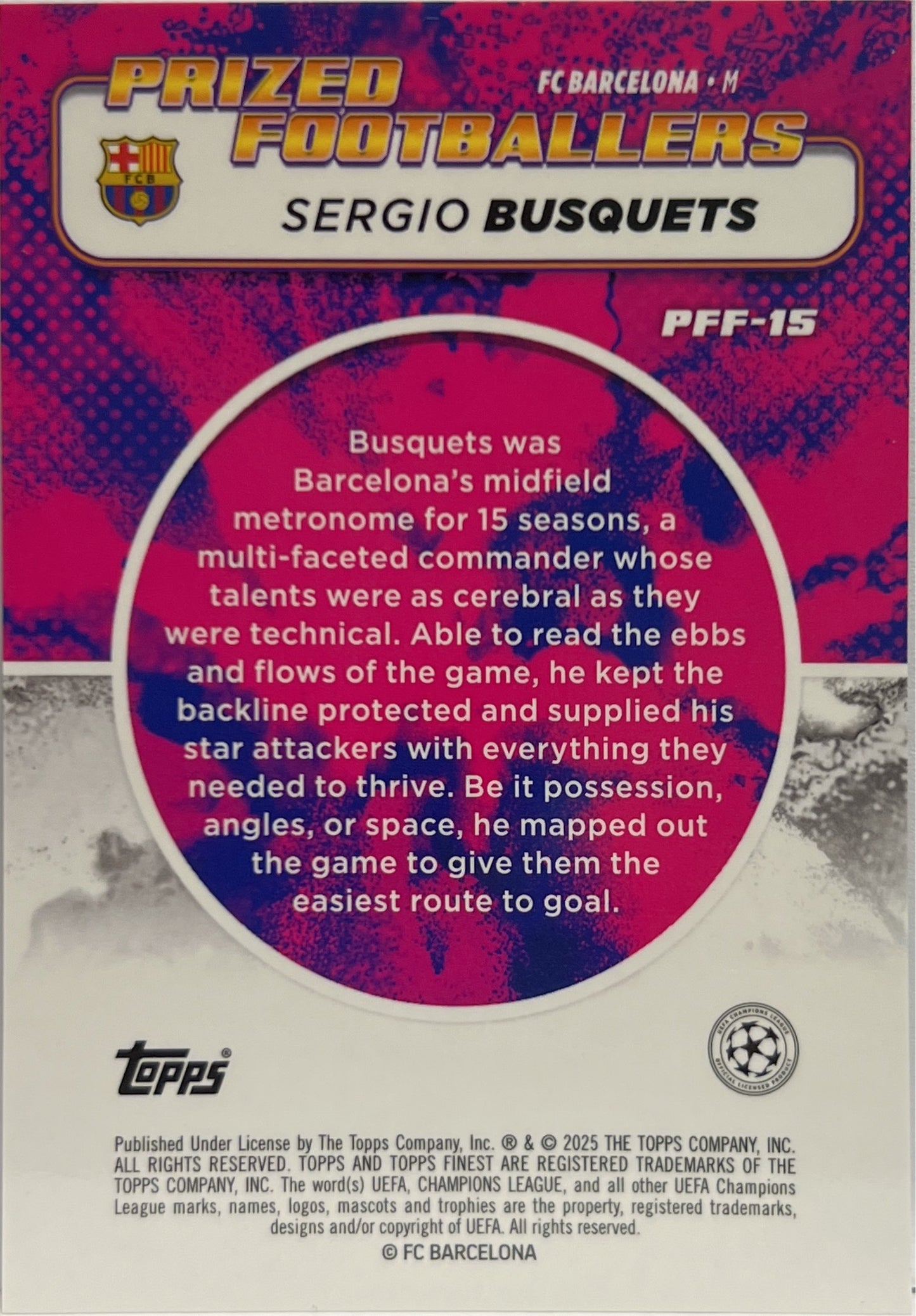 Sergio Busquets Prized Footballers Fusion Variation Purple Red Topps Finest UCC 2024/25