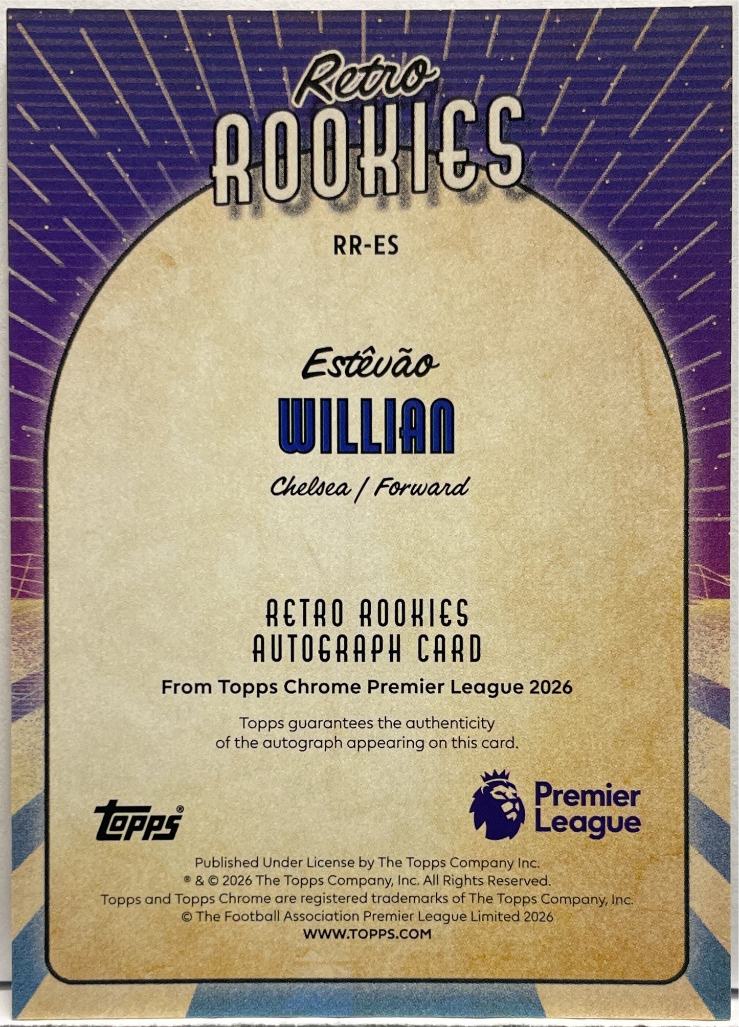 Estevao Willin 15/25 Rookie Autograph Retro Orange Geometric Topps Chrome Premier League EPL 2026