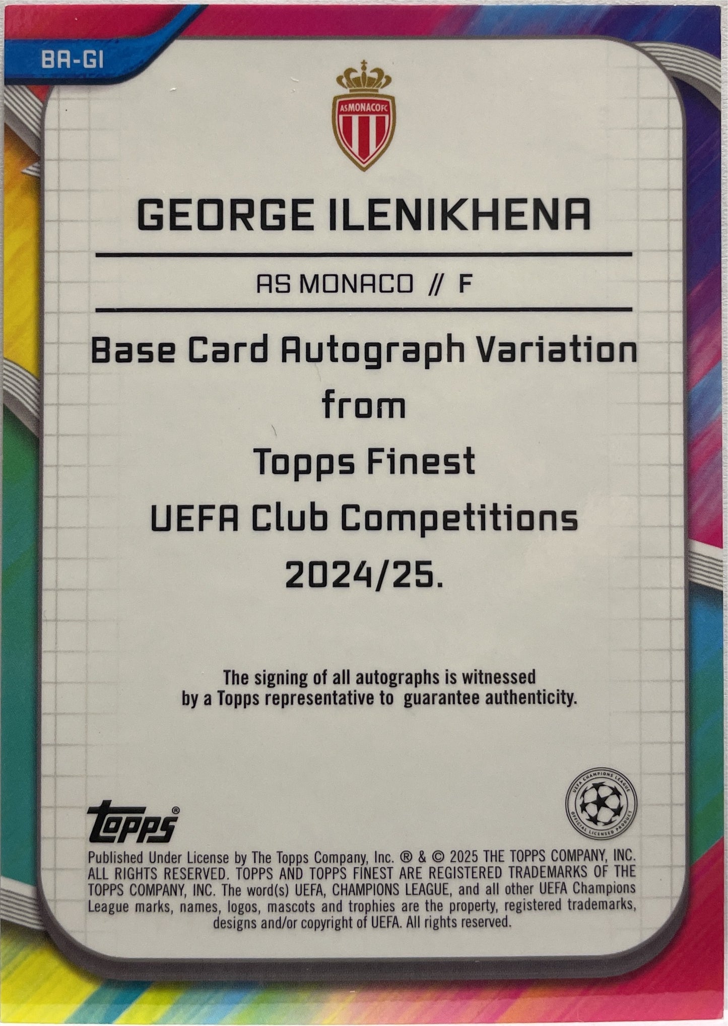 George Ilenikhena 5/5 Autograph Rookie Red Topps Finest UCC 2024/25
