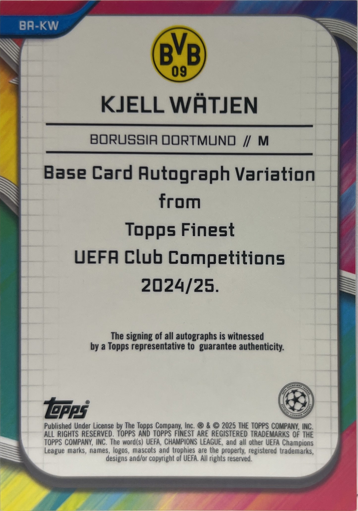 Kjell Watjen 73/99 Rookie Autograph Neon Green Wave Topps Finest UCC 2024/25