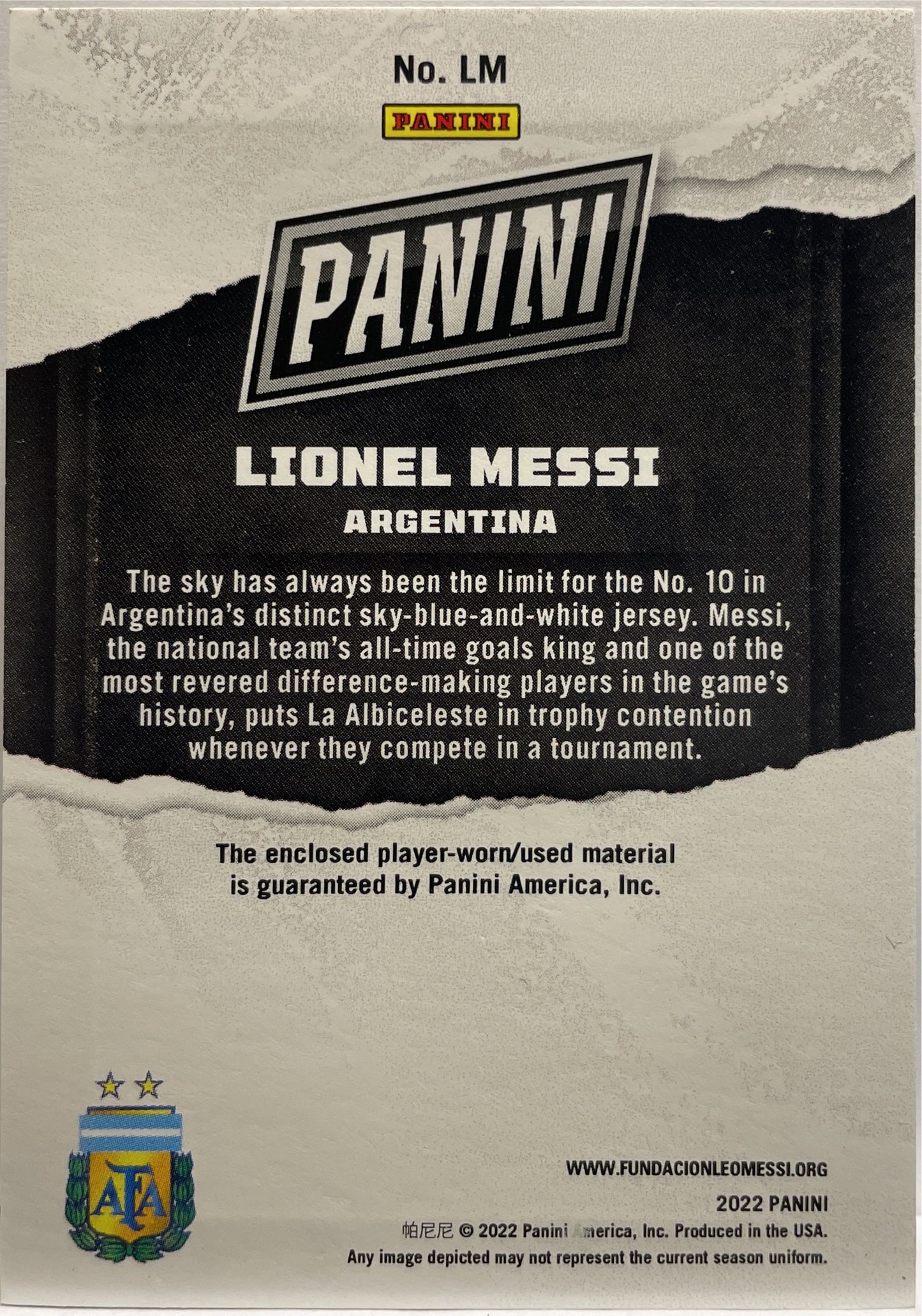 Lionel Messi 1/1 Player Worn Patch Panini Vip 2022 National