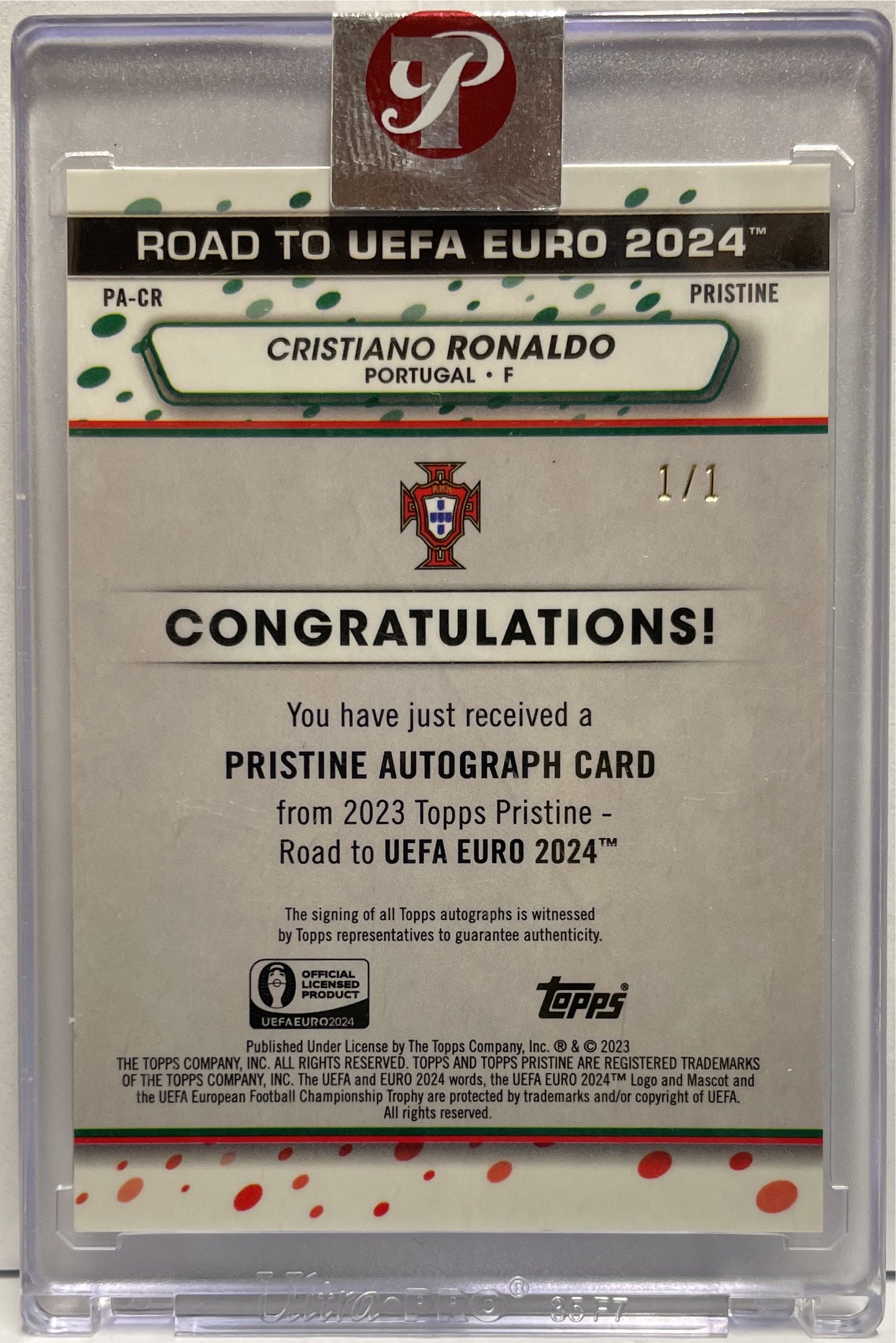 Cristiano Ronaldo 1/1 Autograph Topps Pristine Road To Euro 2024