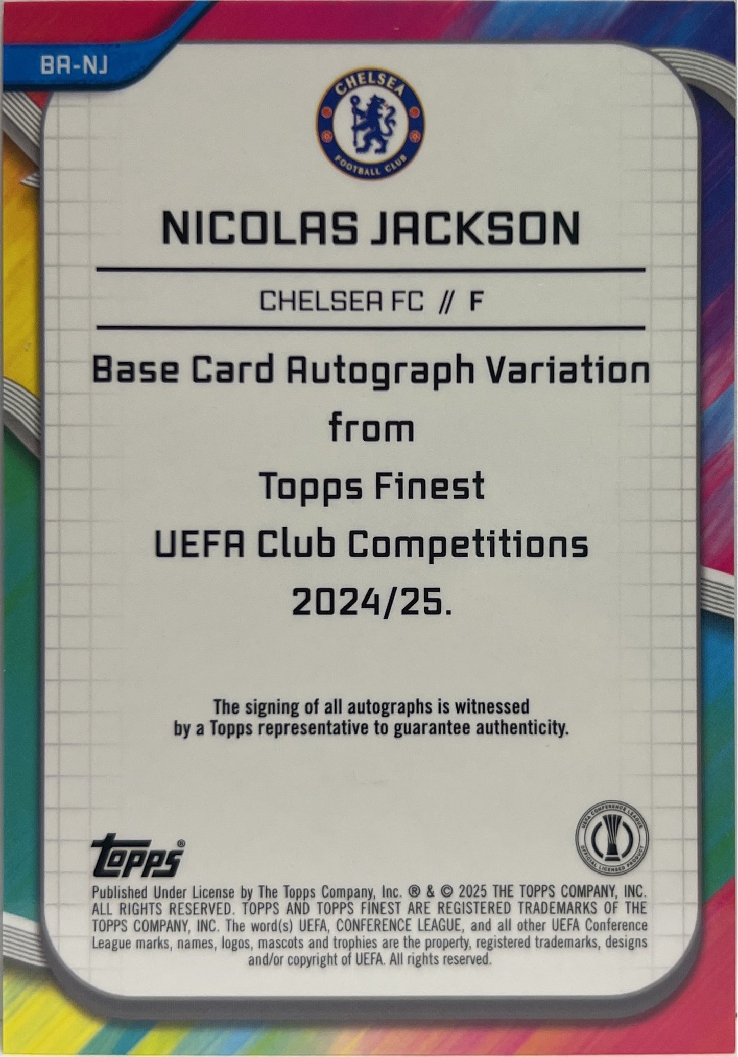 Nicolas Jackson 123/150 Autograph Blue Topps Finest UCC 2024/25