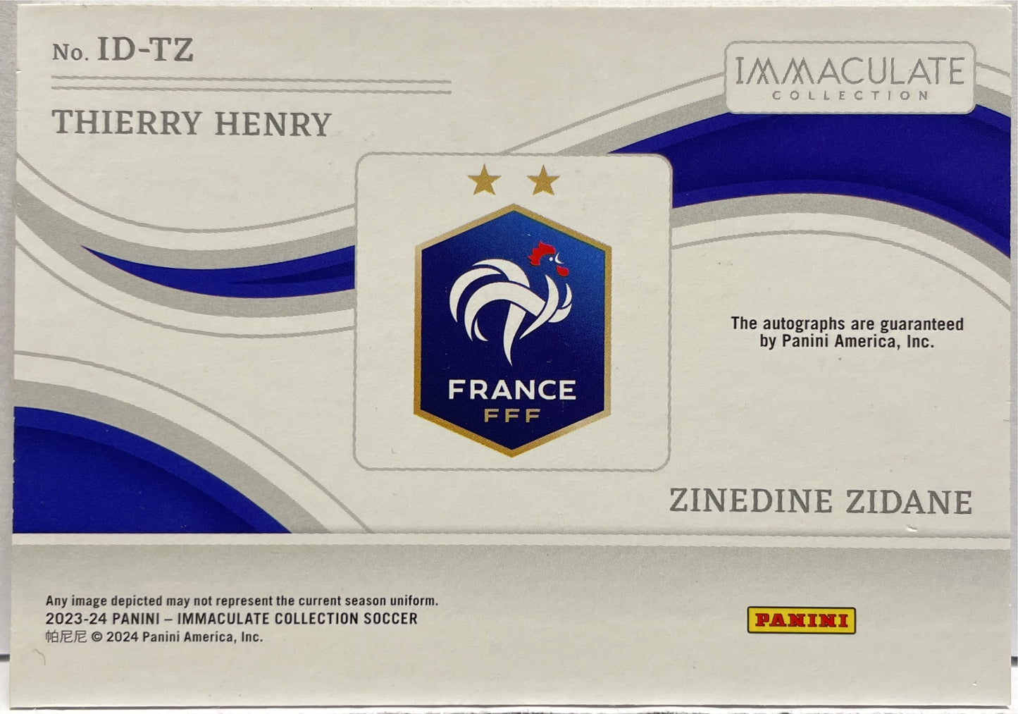 Zinedine Zidane Thierry Henry 9/10 Dual Autograph Panini Immaculate 2023/24