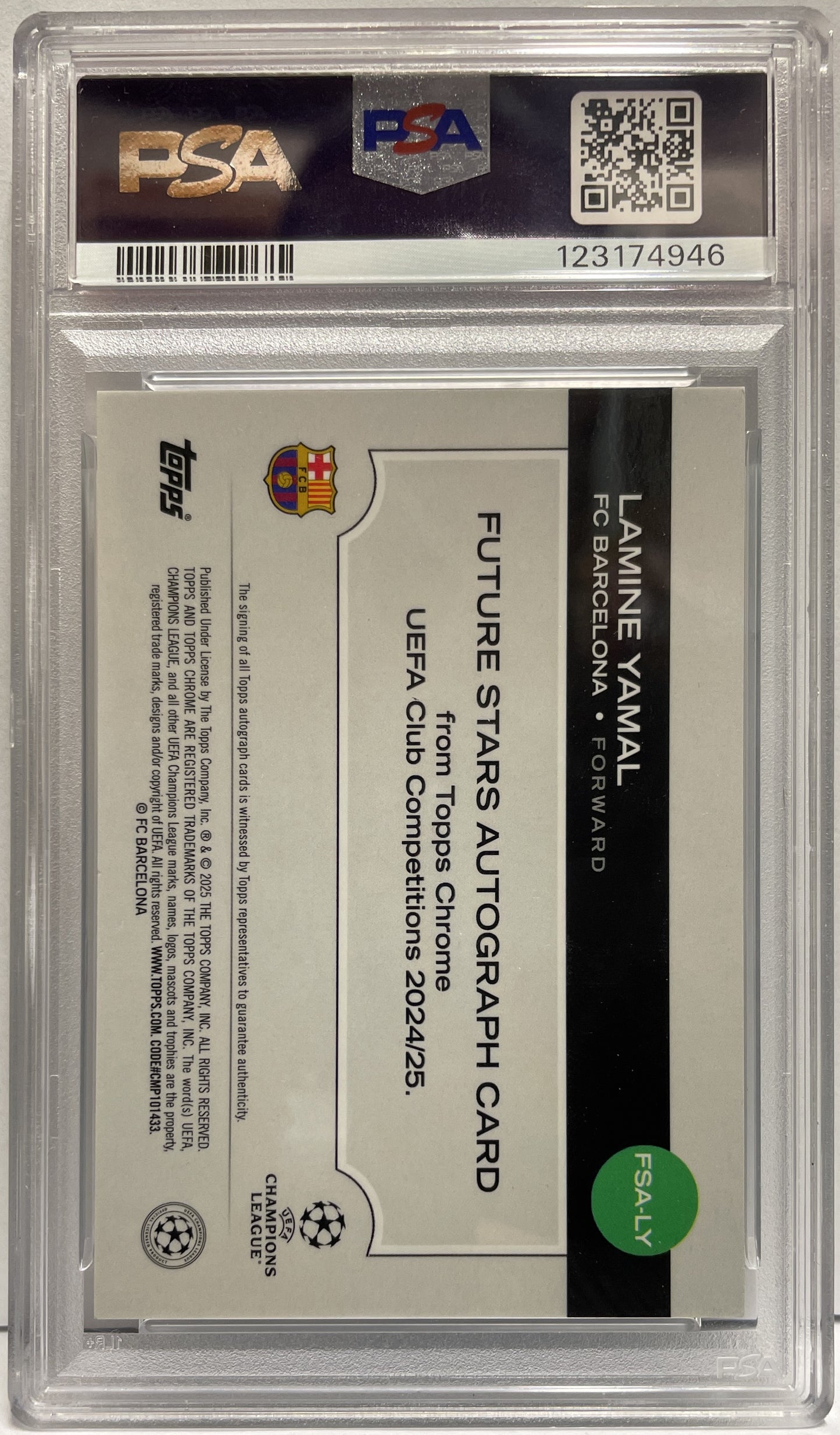 Lamine Yamal 141/199 Autograph Future Stars Aqua Topps Chrome UCC 2024/25 PSA 8