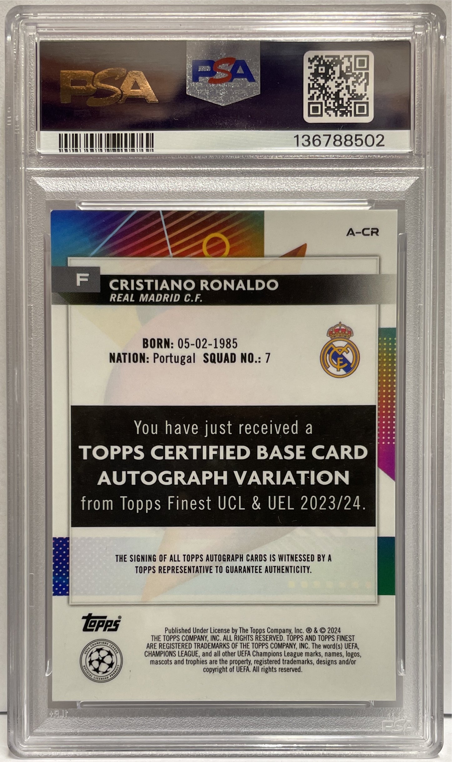 Cristiano Ronaldo 4/5 Autograph Red Wave Topps Finest UCC 2023/24 PSA 8