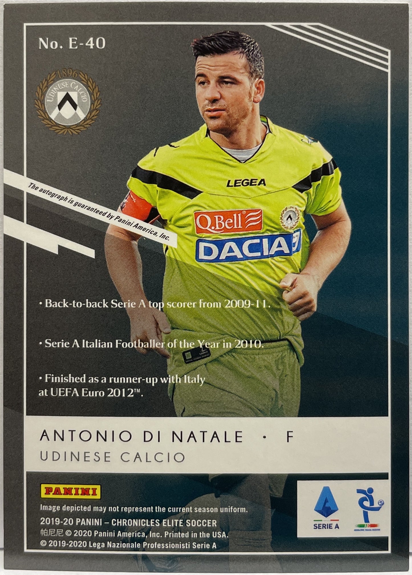 Antonio Di Natale Autograph Donruss Elite Chronicles Serie A 2019/20 .2
