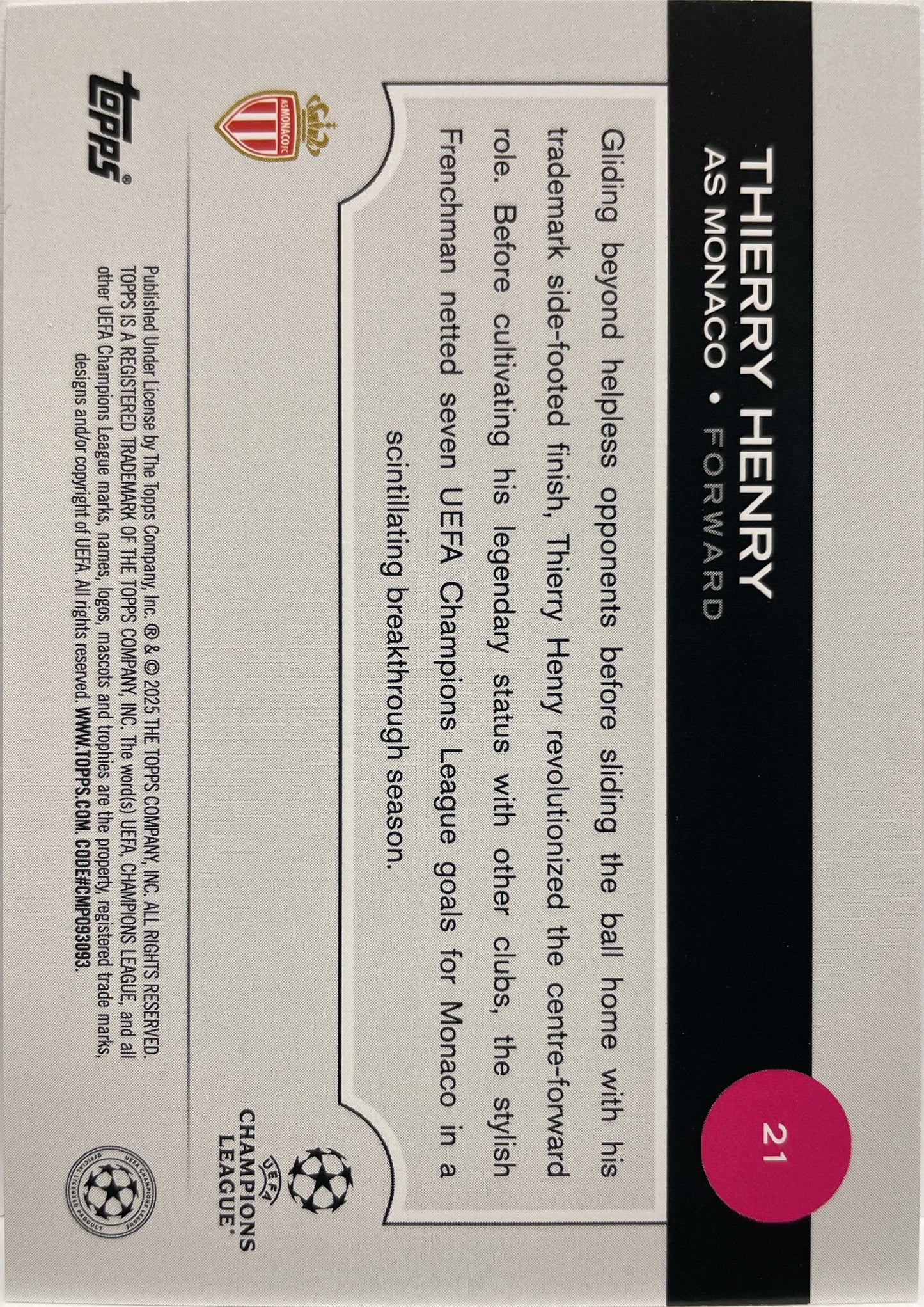 Thierry Henry Short Print Variation Topps UCC 2024/25