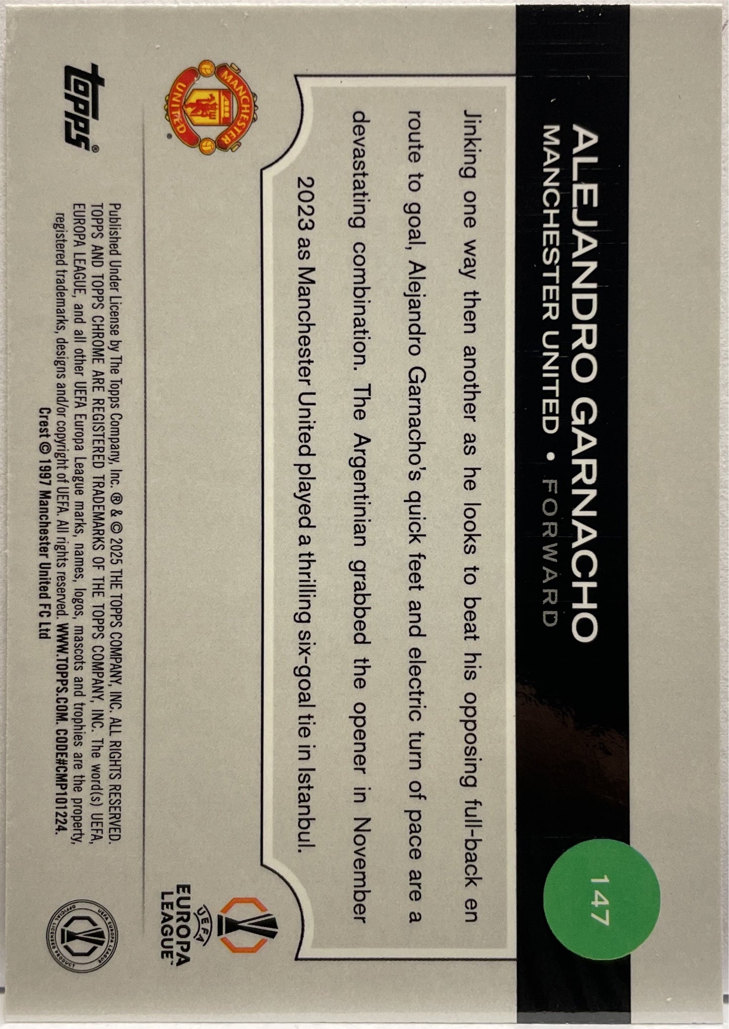 Alejandro Garnacho 22/250 Pink Lava Topps Chrome UCC 2024/25