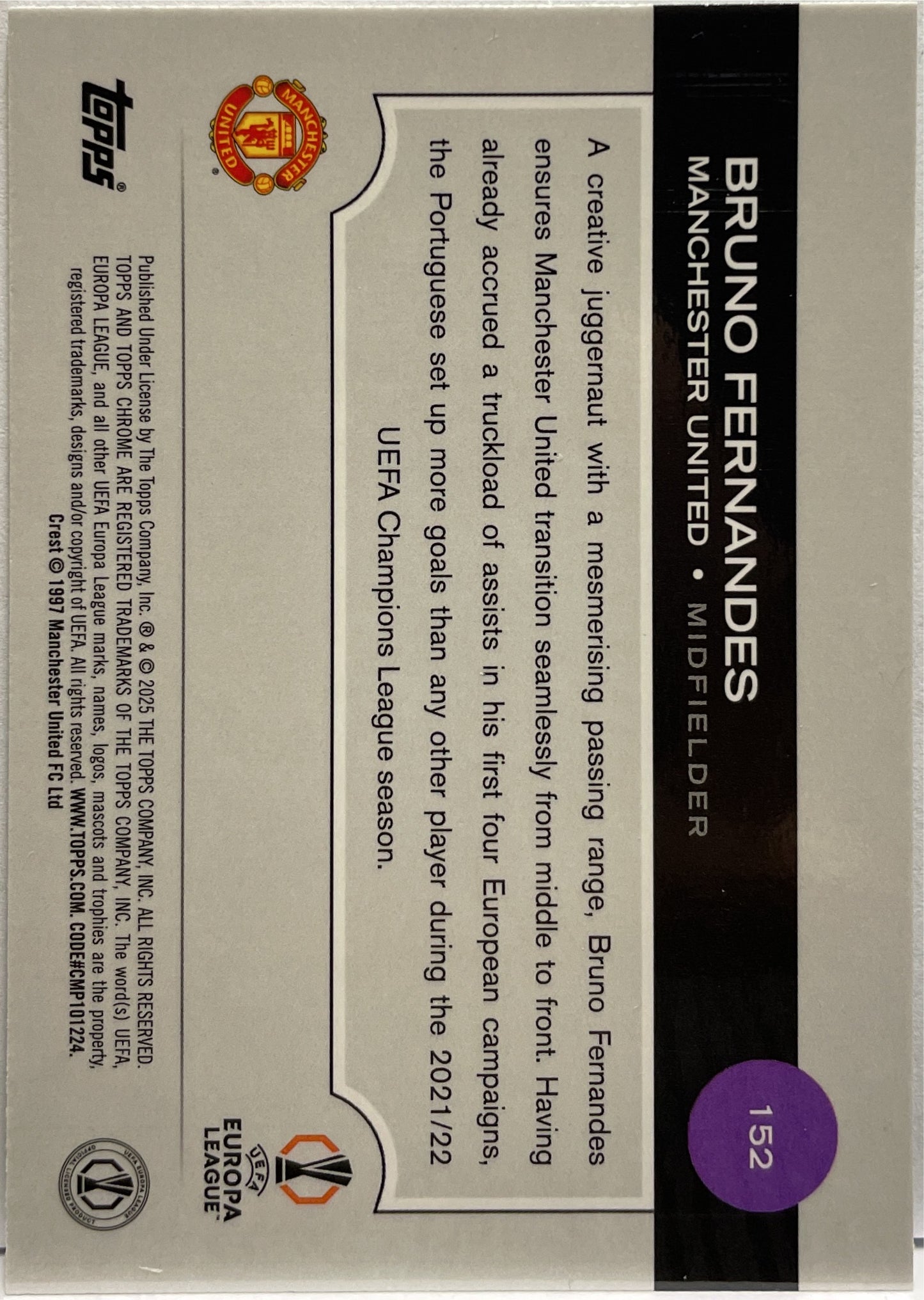 Bruno Fernandes 150/199 Aqua Topps Chrome UCC 2024/25