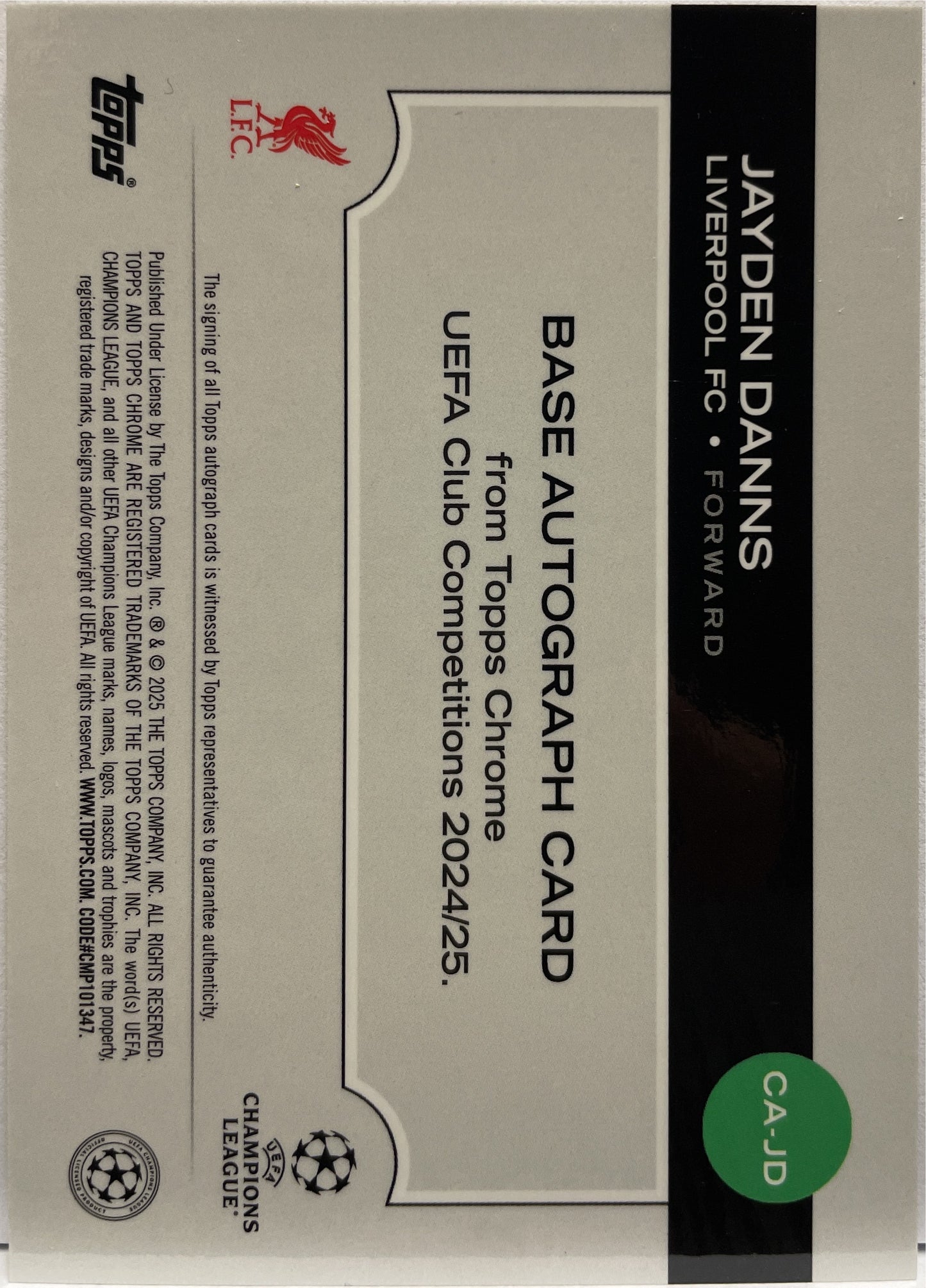 Jayden Danns Rookie Autograph Topps Chrome UCC 2024/25