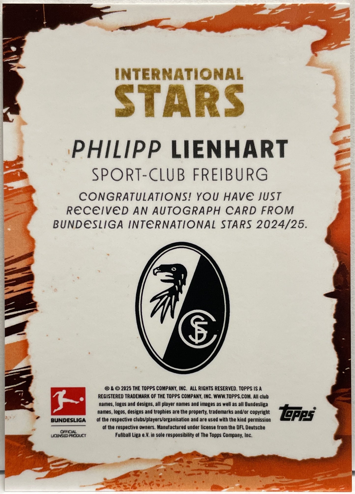 Philipp Lienhart 13/49 Autograph Topps International Stars Bundesliga 2025/26