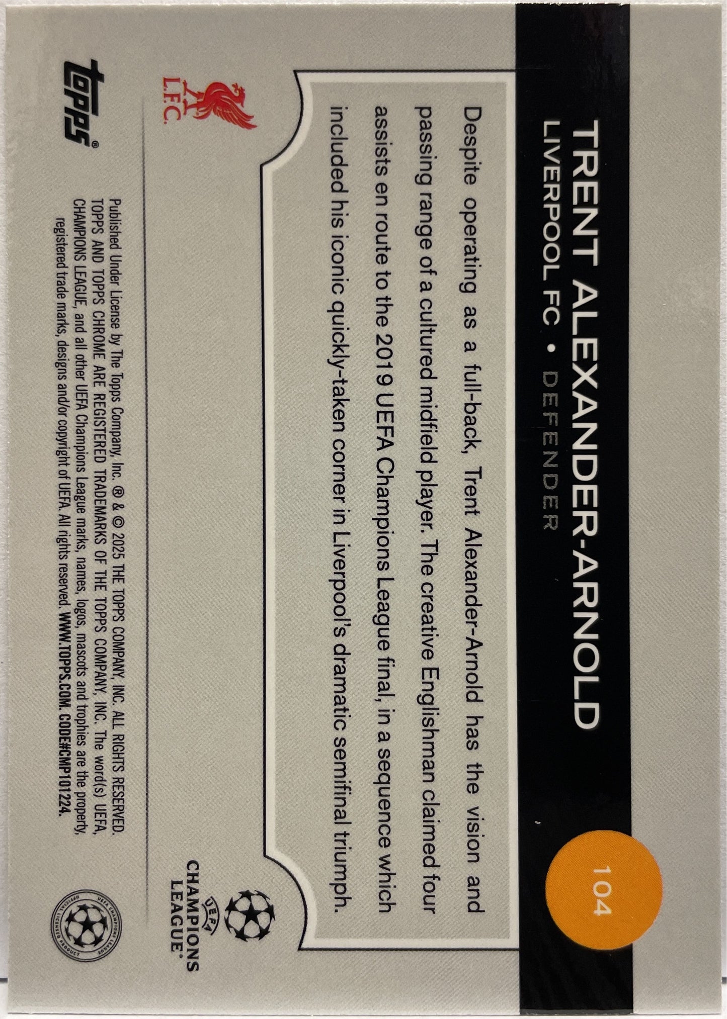 Trent Alexander Arnold 39/225 Night Vision RayWave Topps Chrome UCC 2024/25