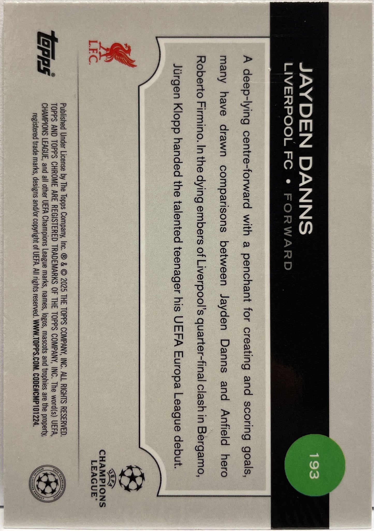 Jayden Danns 174/225 Rookie Night Vision RayWave Topps Chrome UCC 2024/25