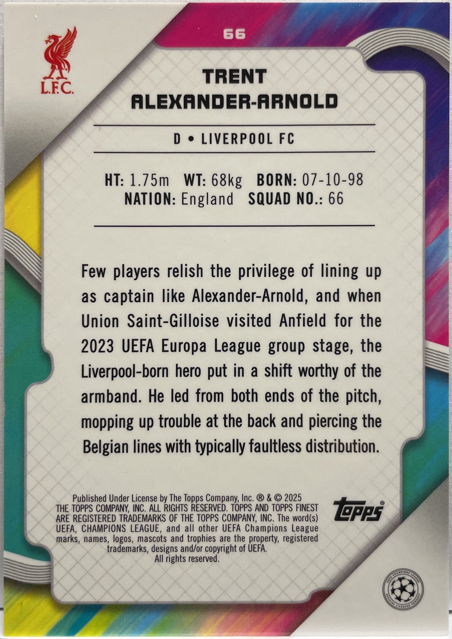 Trent Alexander Arnold 160/299 Purple Topps Finest UCC 2024/25