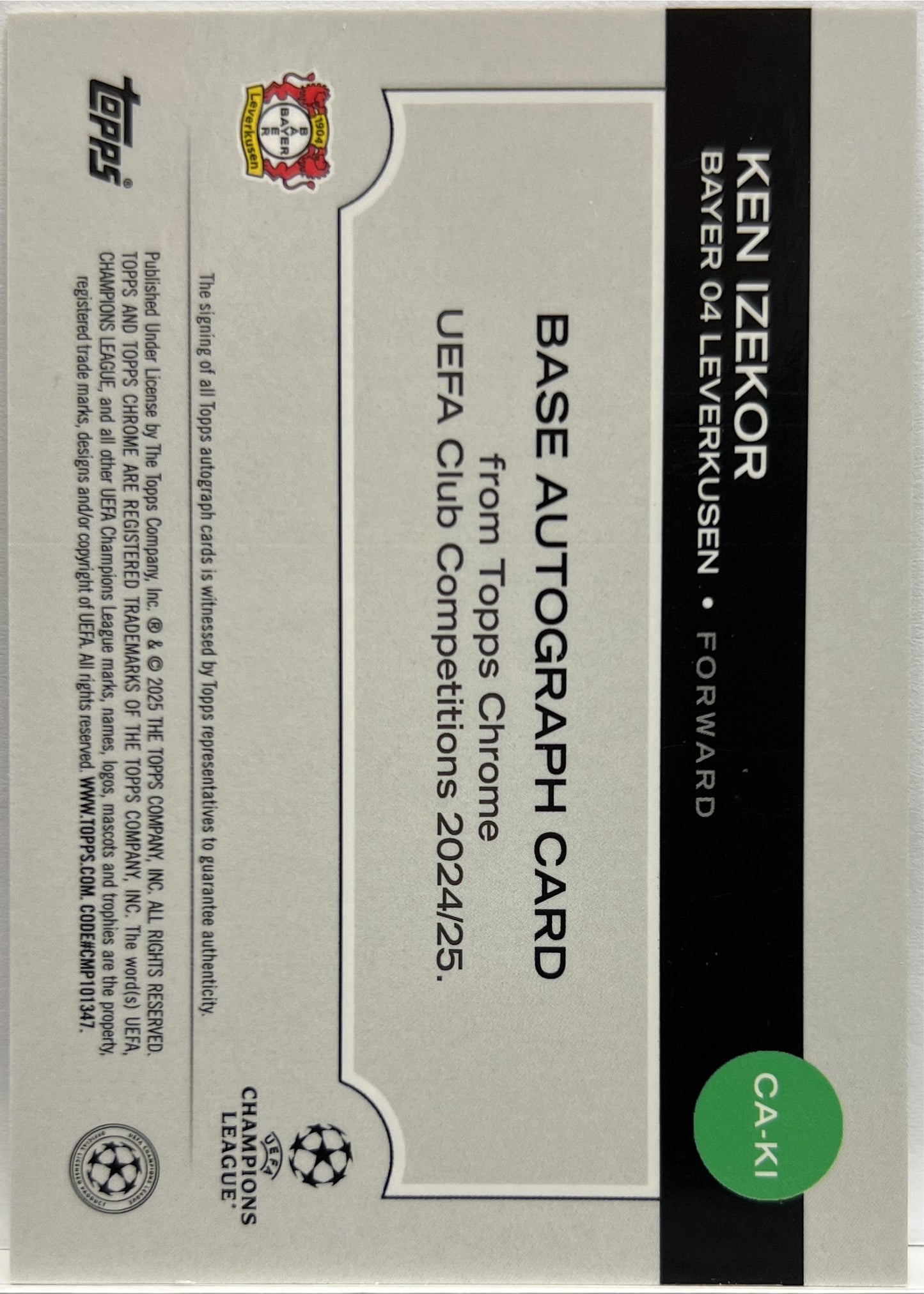 Ken Izekor Rookie Autograph Topps Chrome UCC 2024/25