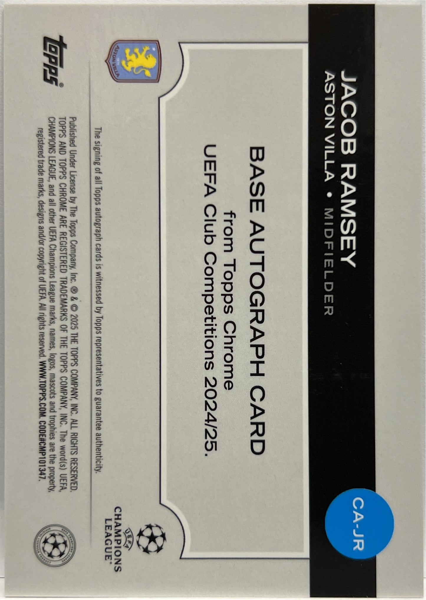 Jacob Ramsey Autograph Topps Chrome UCC 2024/25