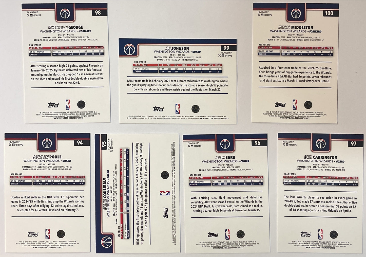 Washington Wizards 7x Set Topps NBA Basketball 2025/26