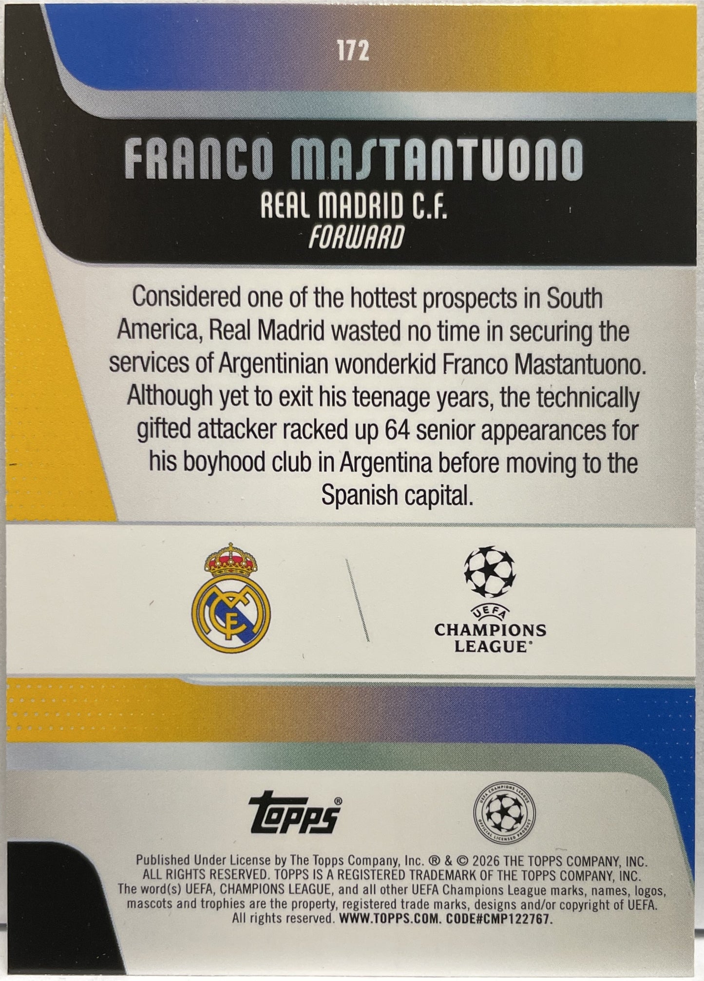 Franco Mastantuono Rookie Topps UCC 2025/26