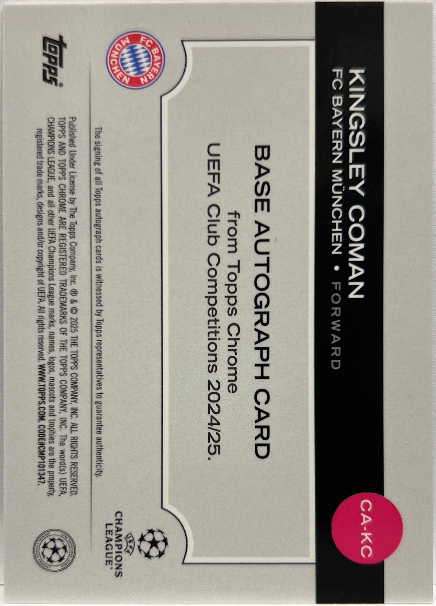 Kingsley Coman Autograph Topps Chrome UCC 2024/25