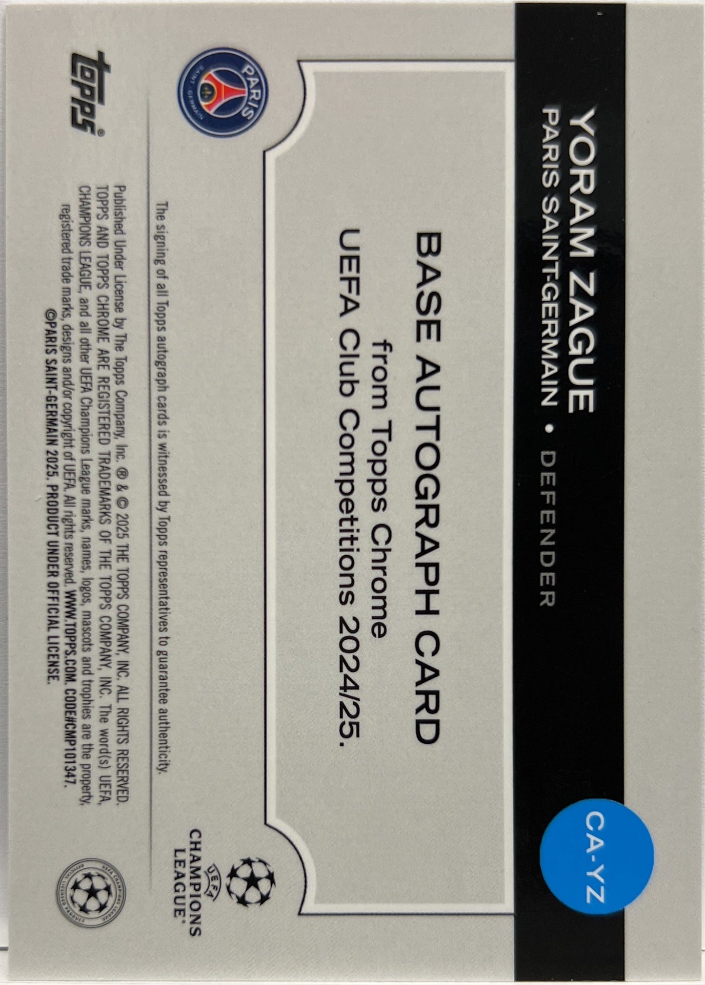 Yoram Zague Rookie Autograph Topps Chrome UCC 2024/25