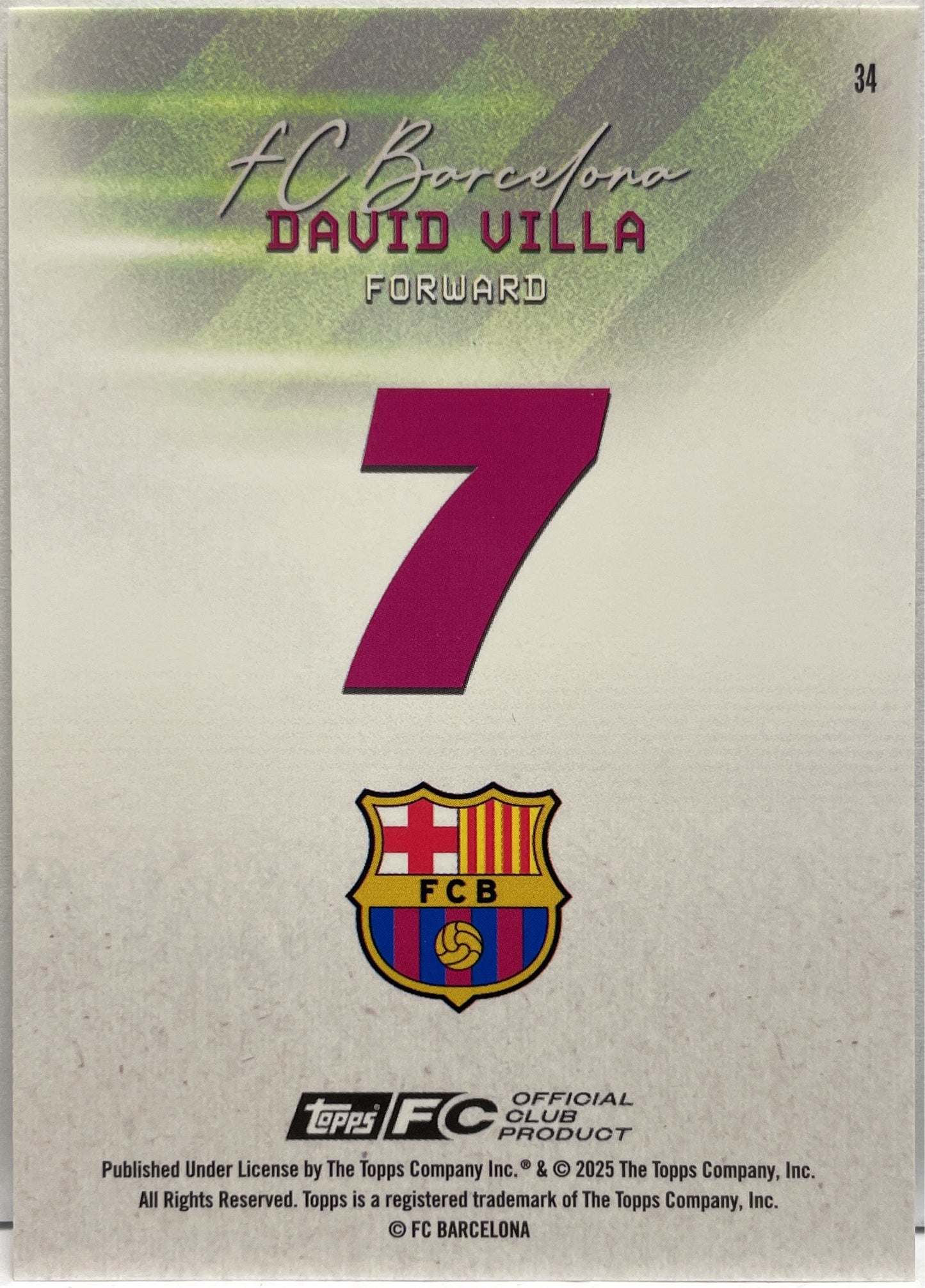 David Villa 34/99 Green Topps Barcelona Team Set 2024/25