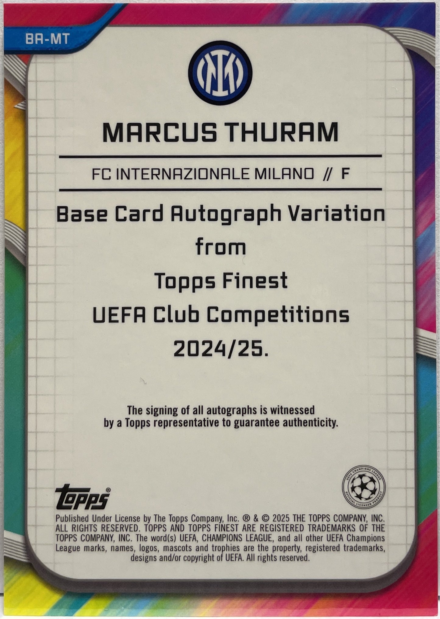 Marcus Thuram 21/75 Autograph Magenta Wave Topps Finest UCC 2024/25