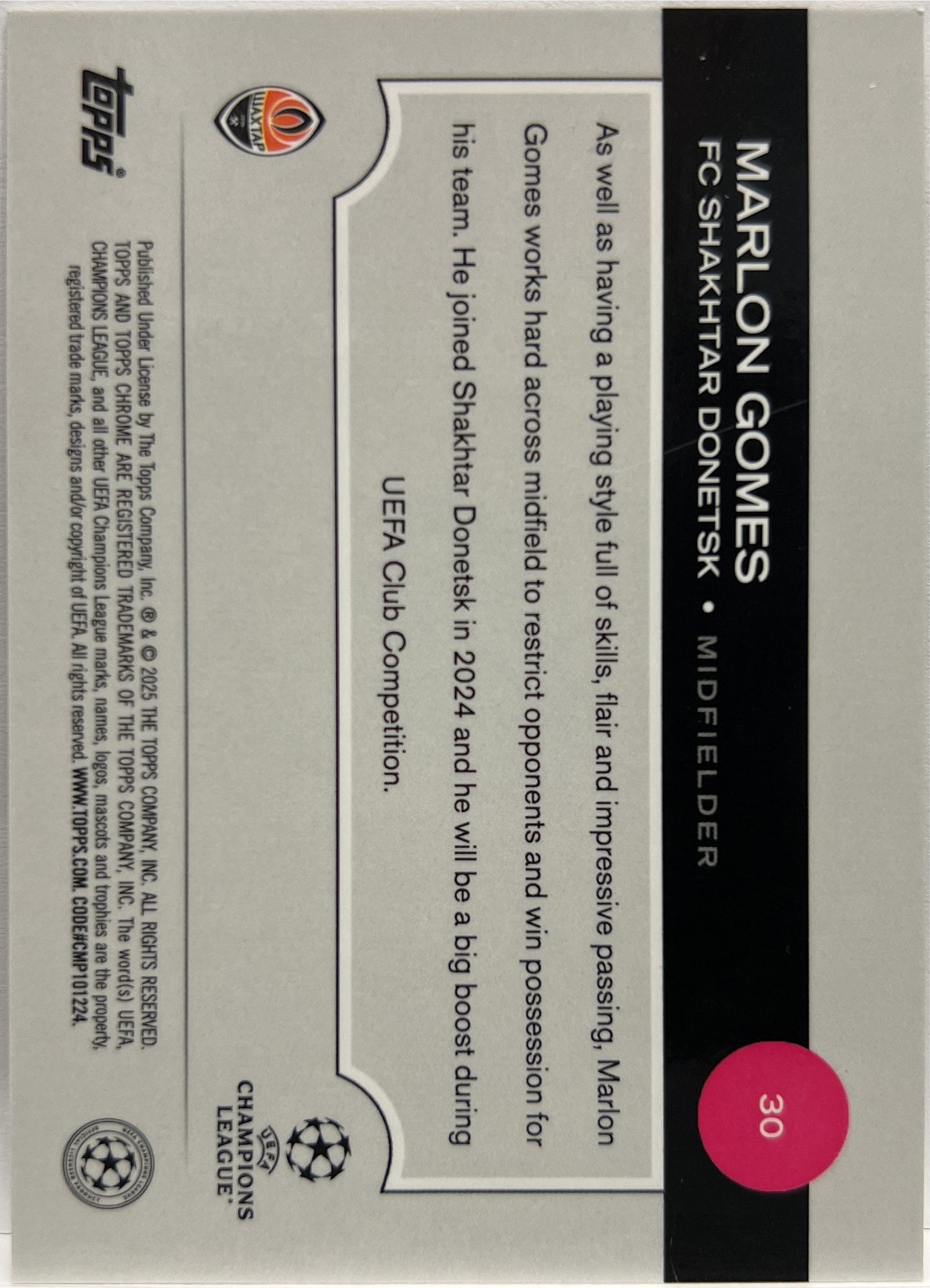 Marlon Gomes 41/50 Rookie Gold Lava Topps Chrome UCC 2024/25