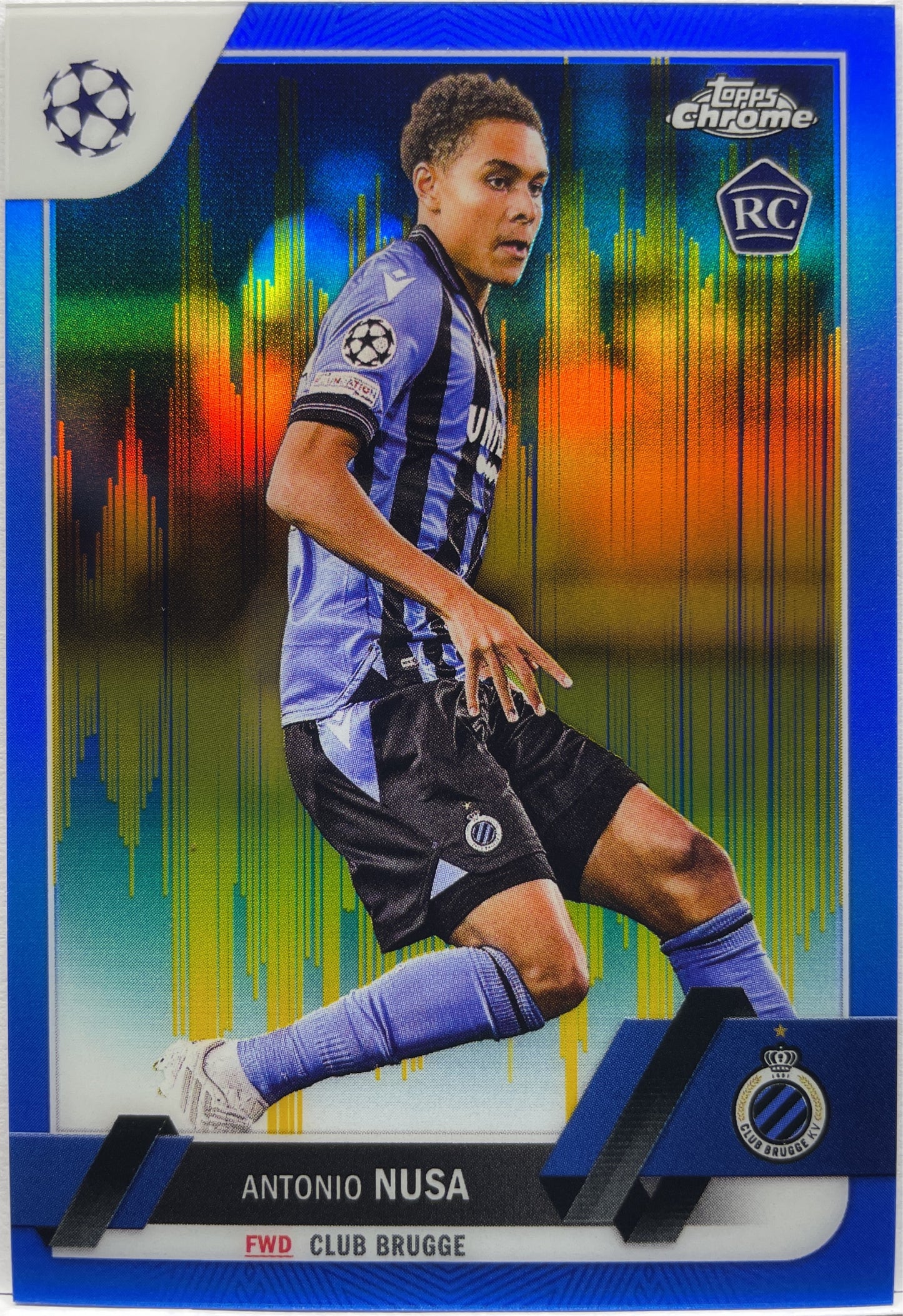 Antonio Nusa 8/75 Rookie Blue & Gold Seismic Topps Chrome UCC 2022/23