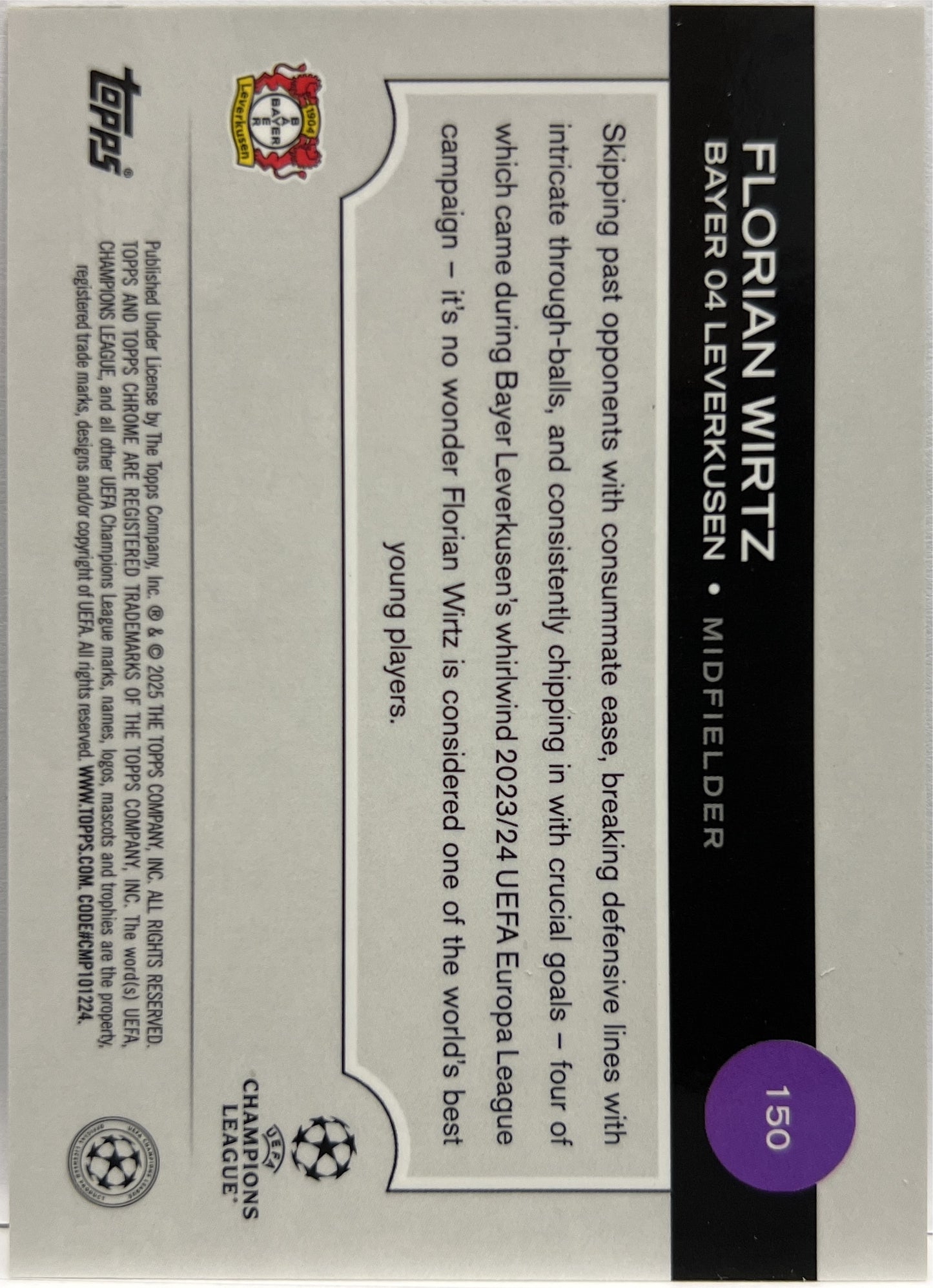 Florian Wirtz 34/52 Toppsfractor Topps Chrome UCC 2024/25