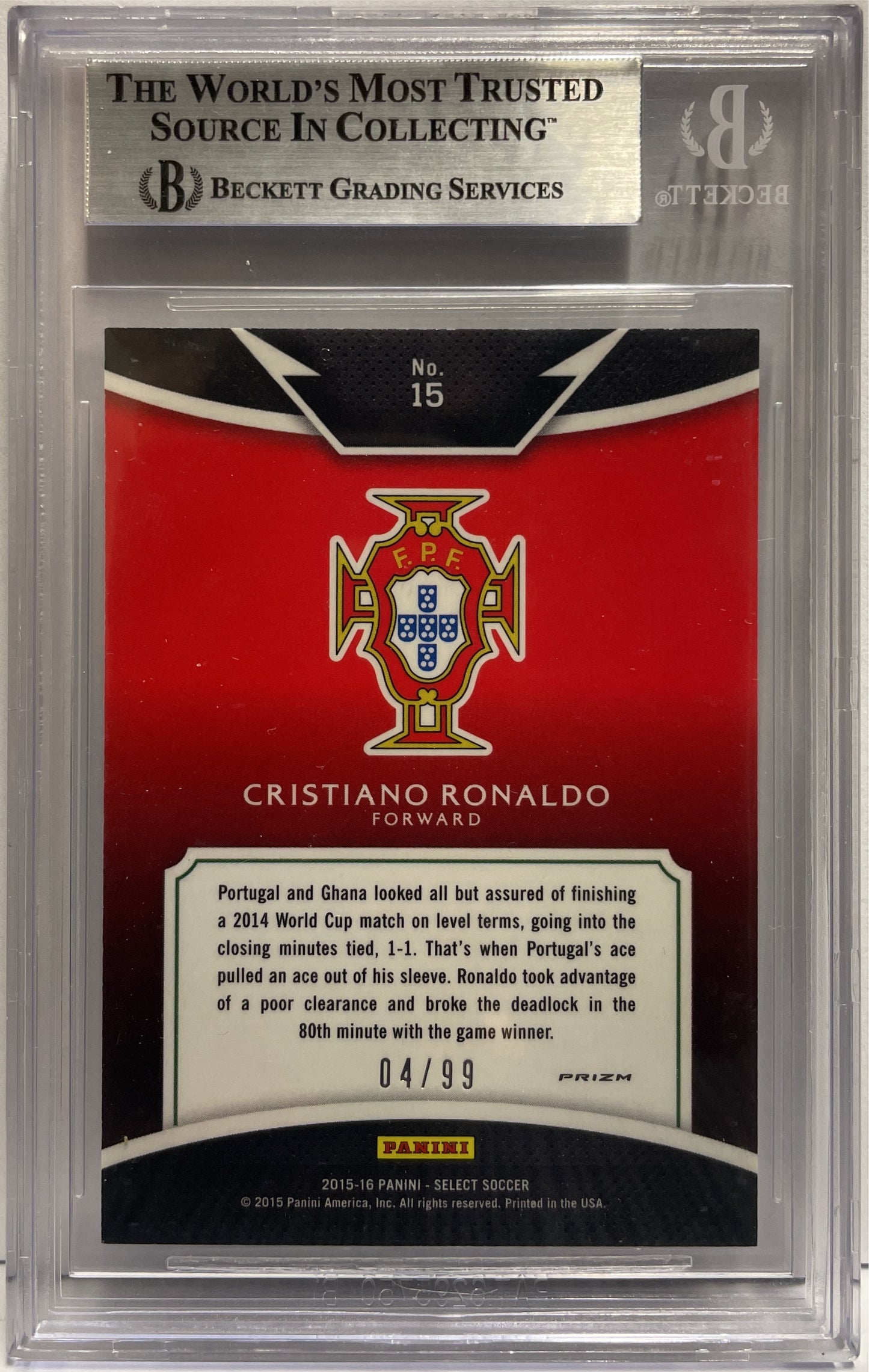 Cristiano Ronaldo 4/99 Equalizers Purple Panini Select 2015/16 Beckett 9