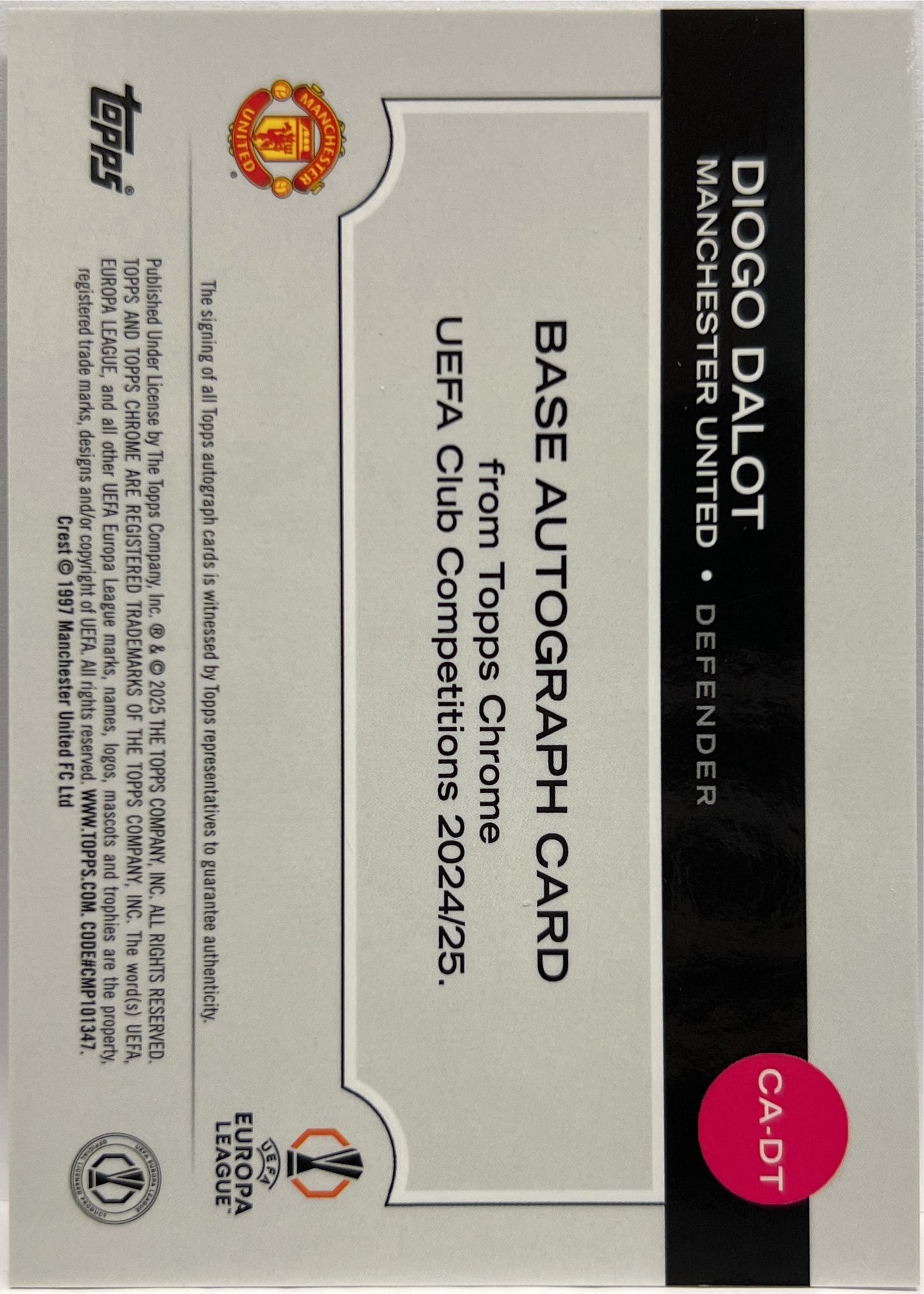 Diogo Dalot 17/75 Autograph Magenta Lava Topps Chrome UCC 2024/25