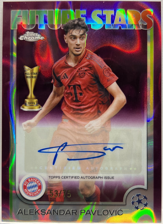 Aleksandar Pavlovic 53/75 Autograph Future Stars Magenta Lava Topps Chrome UCC 2024/25