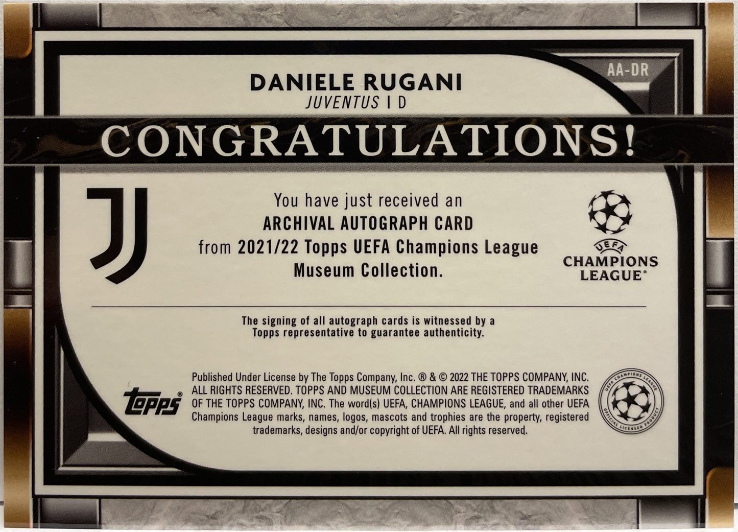 Daniele Rugani 236/299 Autograph Archivial Topps Museum 2021/22