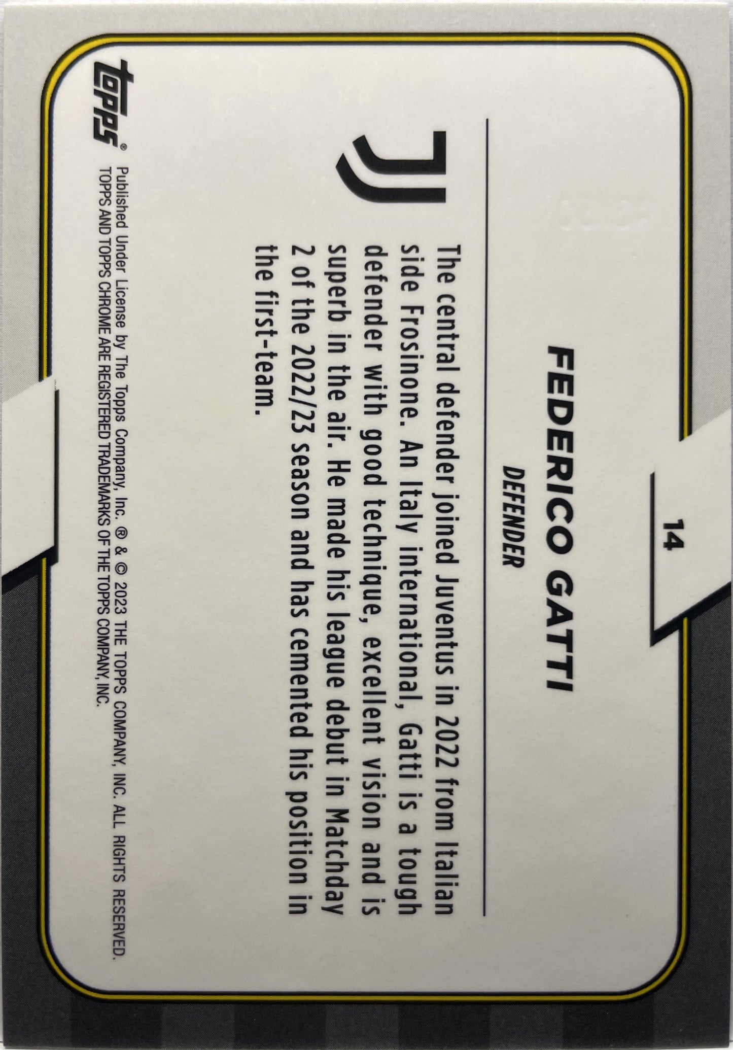 Federico Gatti 36/50 Rookie Gold Topps Chrome Juventus 2022/23