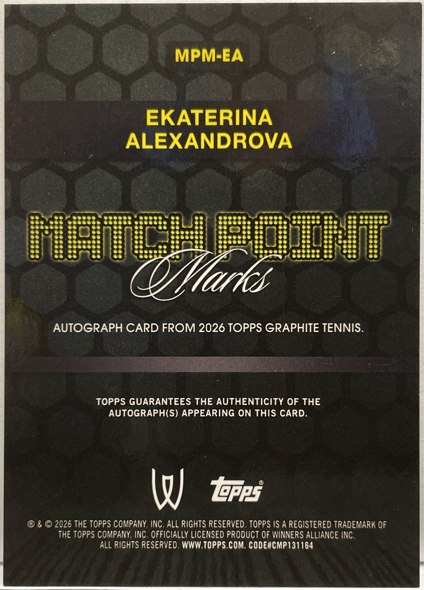 Ekaterina Alexandrova 7/50 Autograph Match Point Marks Topps Tennis Graphite 2026