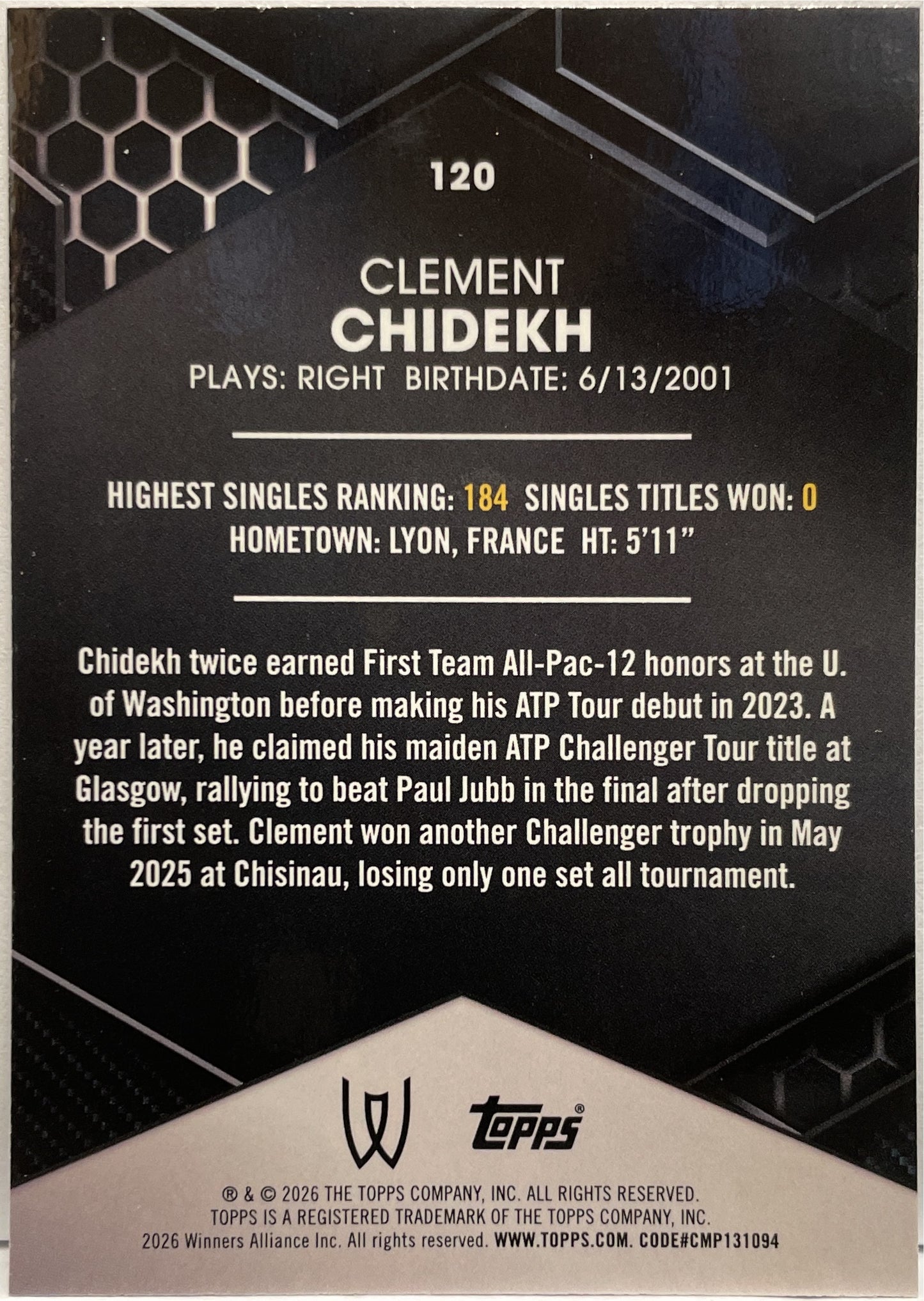 Clement Chidekh 92/99 Purple Topps Tennis Graphite 2026