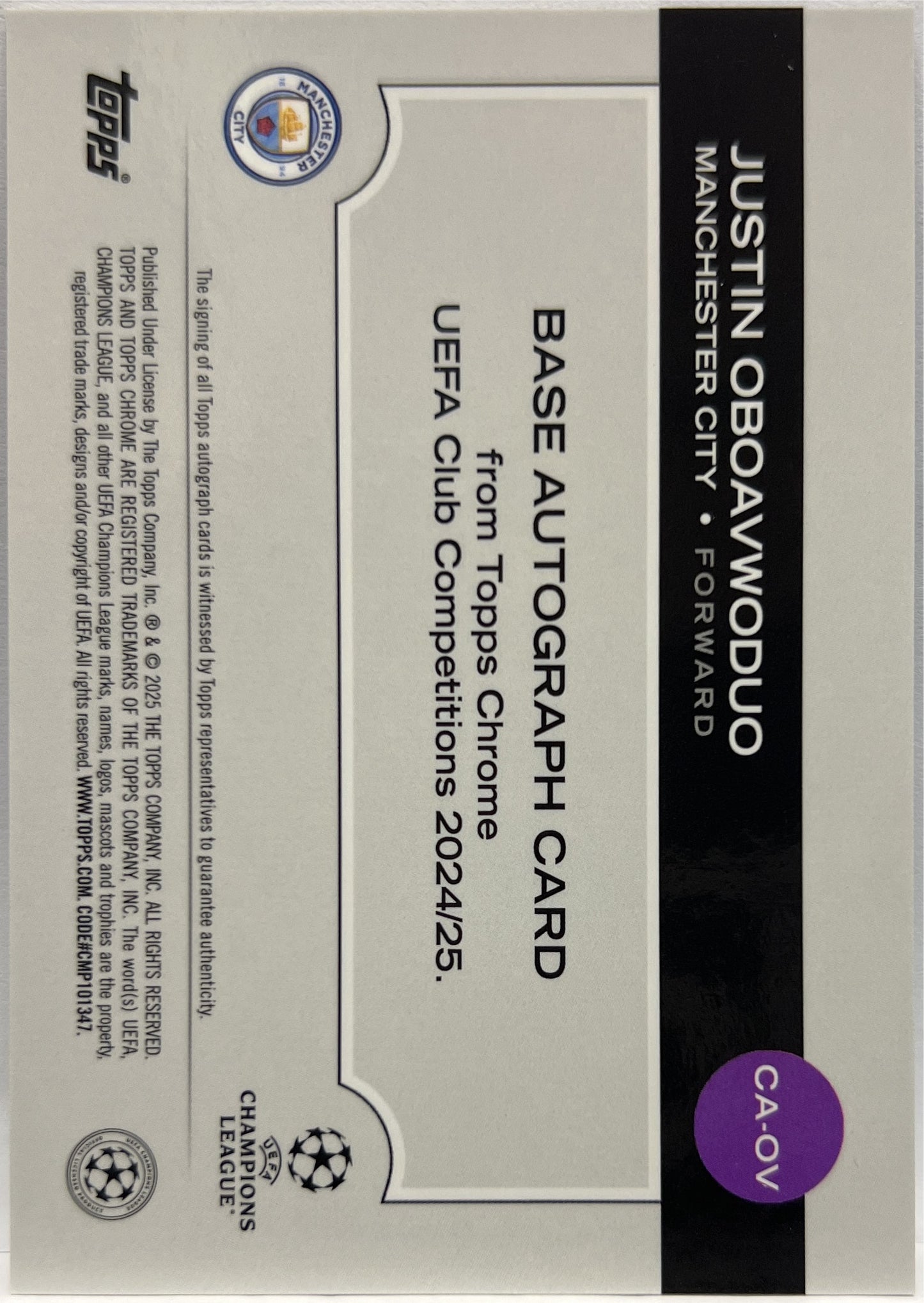 Justin Oboavwoduo 126/150 Rookie Autograph Blue Topps Chrome UCC 2024/25