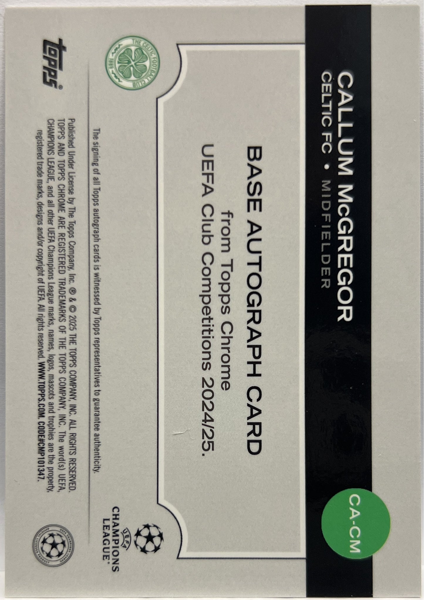 Callum Mcgregor 30/150 Autograph Blue Topps Chrome UCC 2024/25