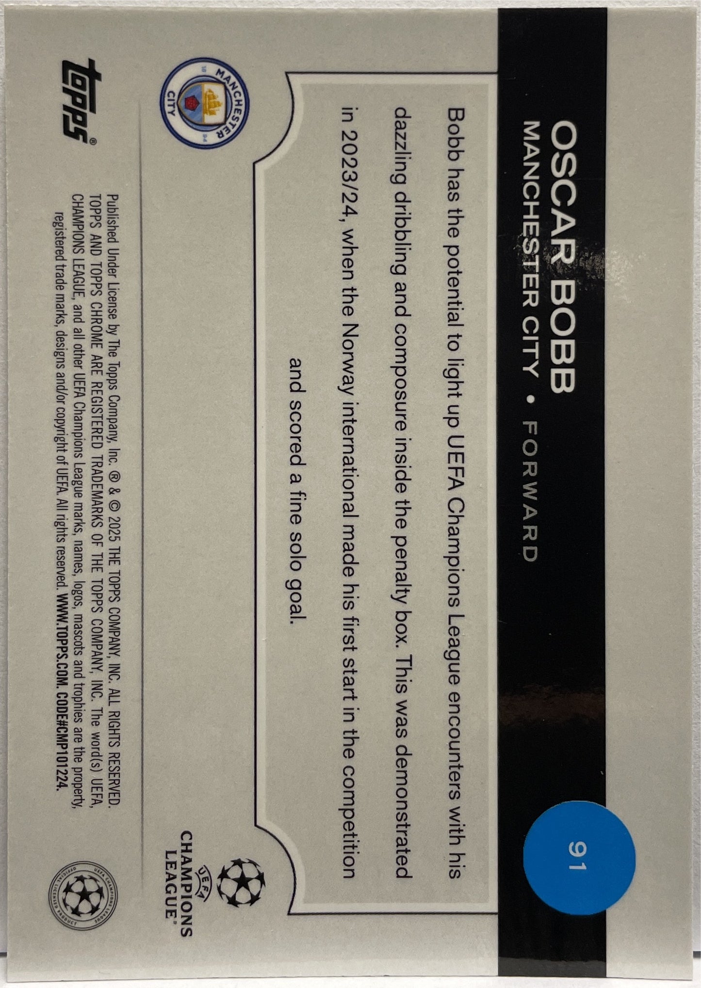 Oscar Bobb 222/225 Night Vision RayWave Topps Chrome UCC 2024/25