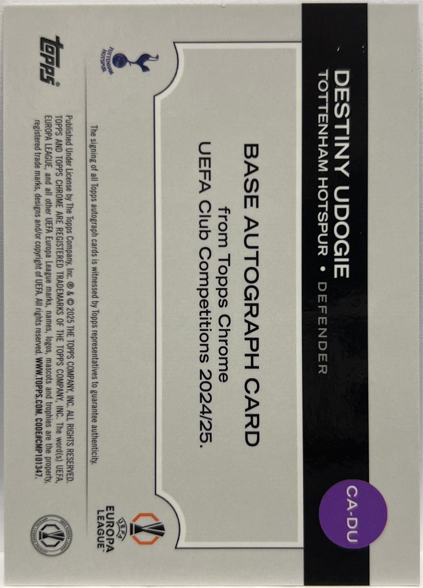 Destiny Udogie 6/150 Autograph Blue Topps Chrome UCC 2024/25